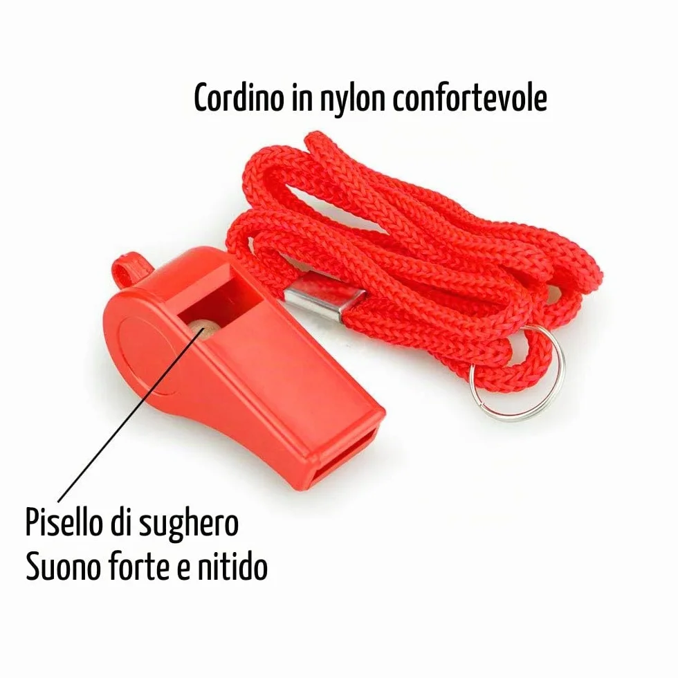 Fischietti D'emergenza Rossi con Cordino, Suono Forte E Chiaro, Confezione da 2 Fischietti in Plastica Ideali per Il Bagnino, L'autodifesa E Le Emergenze