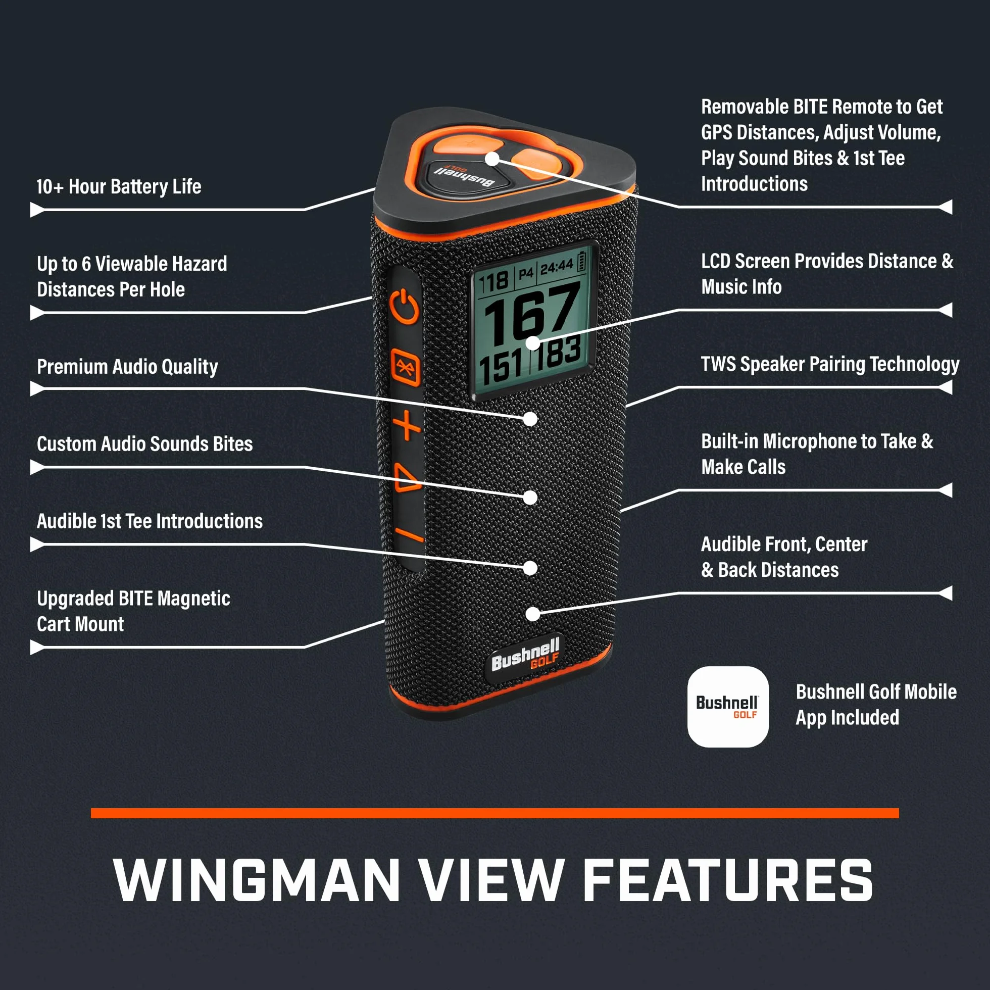 Bushnell Golf Wingman View Altoparlante da golf con distanze GPS