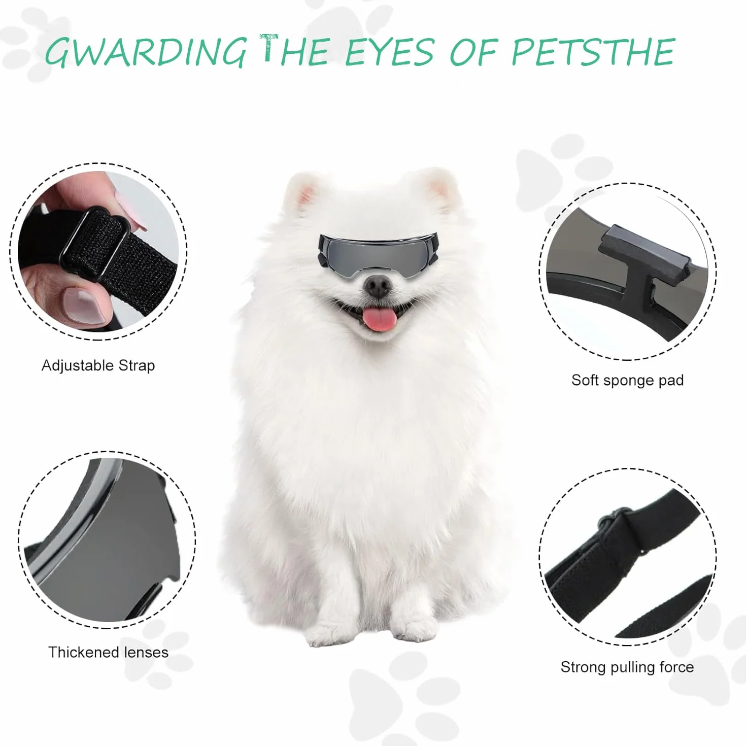 Occhiali x cani piccola taglia,Occhiali da Sole per Cani,UV con Cinturino Elastico Regolabile Antivento,per Cani di Taglia Piccola Media All' Aperto Protezione per Gli Occhi (nero)