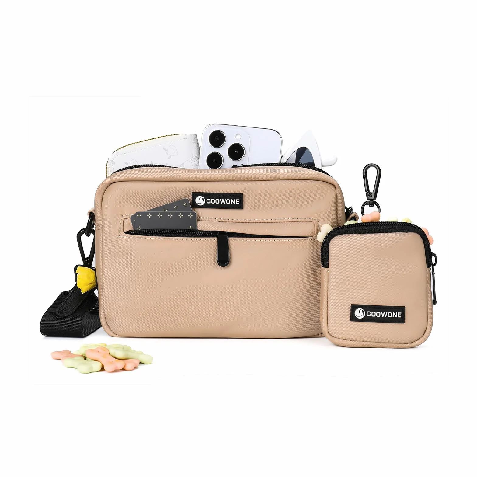 Borsa impermeabile per cani, borsa per cani per addestramento del cane, dispenser di sacchetti integrato, borsa a tracolla regolabile (caffè)