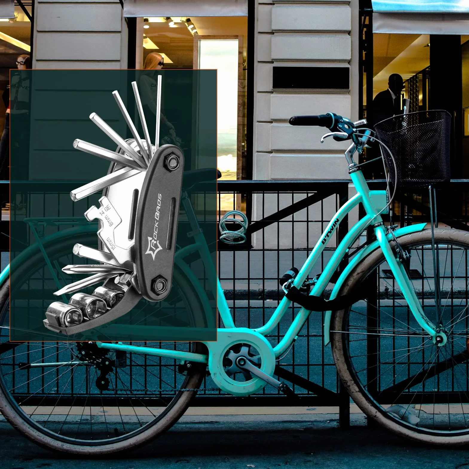 ROCKBROS Kit Riparazioni Attrezzi 16 in 1 per Bicicletta Multiutensili Manutenzione Multifunzionale Pieghevole in Acciaio