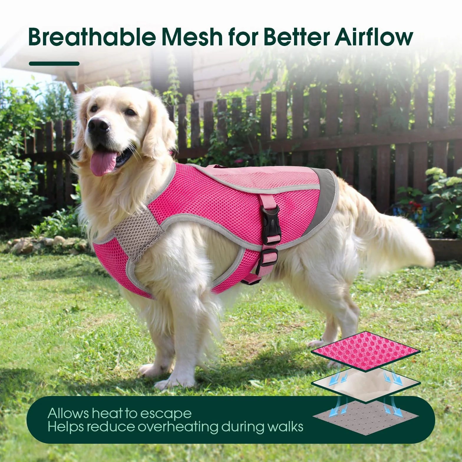 Kuoser Gilet Rinfrescante per Cani, Cappotto Evaporativo con Fibbia Pettorale e Anello a D, Rosa, Taglia M