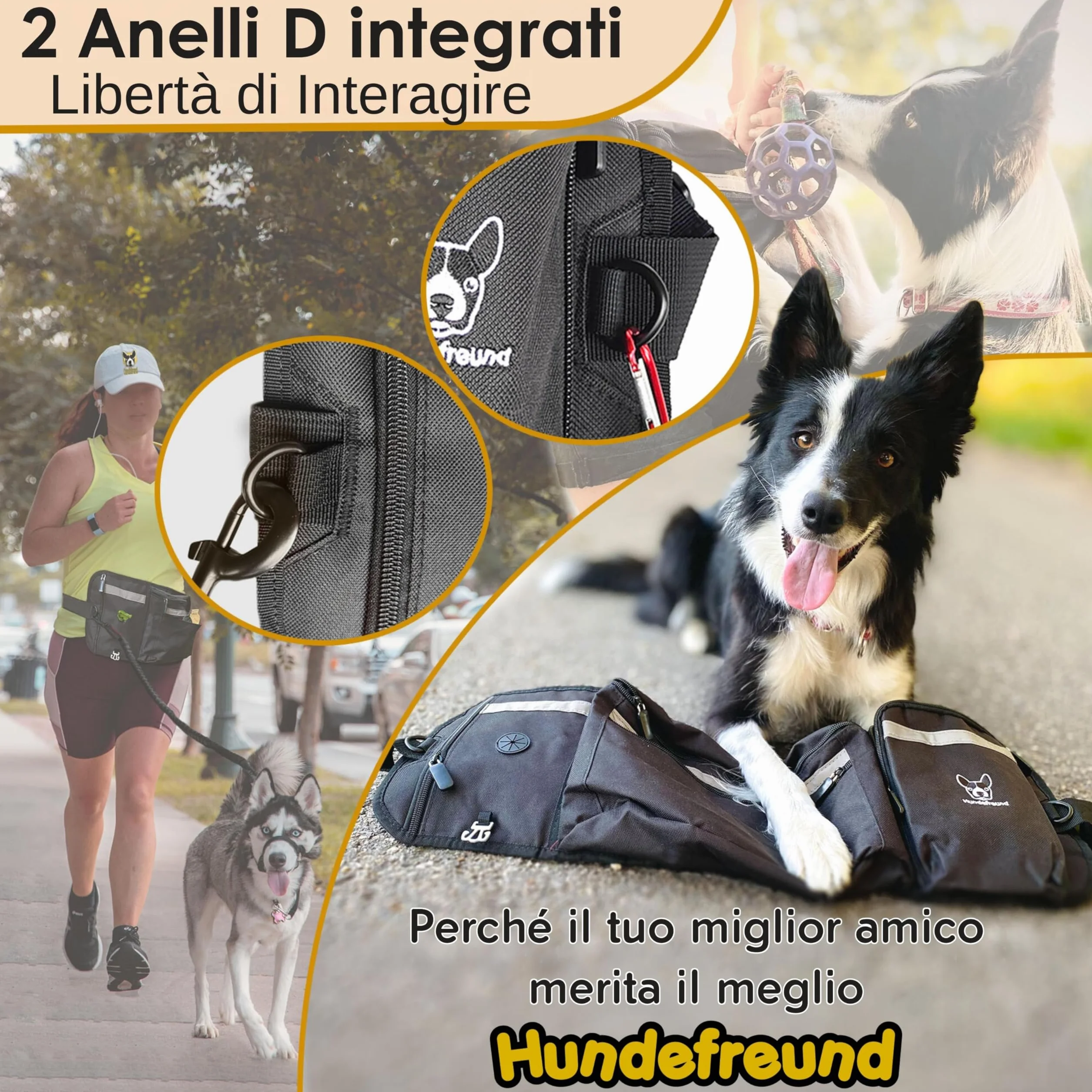 Hundefreund Borsa PortaSnack per Cani XXL - Tasca Ultra-Grande Riflettente con Cintura - Sacchetto di 58 cm per Passeggiate e Addestramento Canino