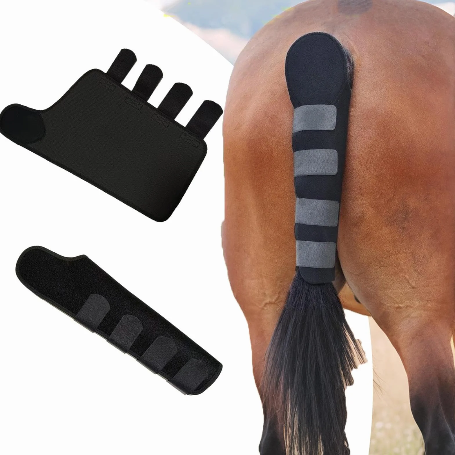 Fascia Per Coda Di Cavallo – Neoprene Poliestere 47,5x26,5cm | Paracoda Equino Di Protezione | Salvacoda Ammortizzante Ideale Per Toelettatura, Trasporto, Cura Della Stalla E Uso Equestre Quotidiano