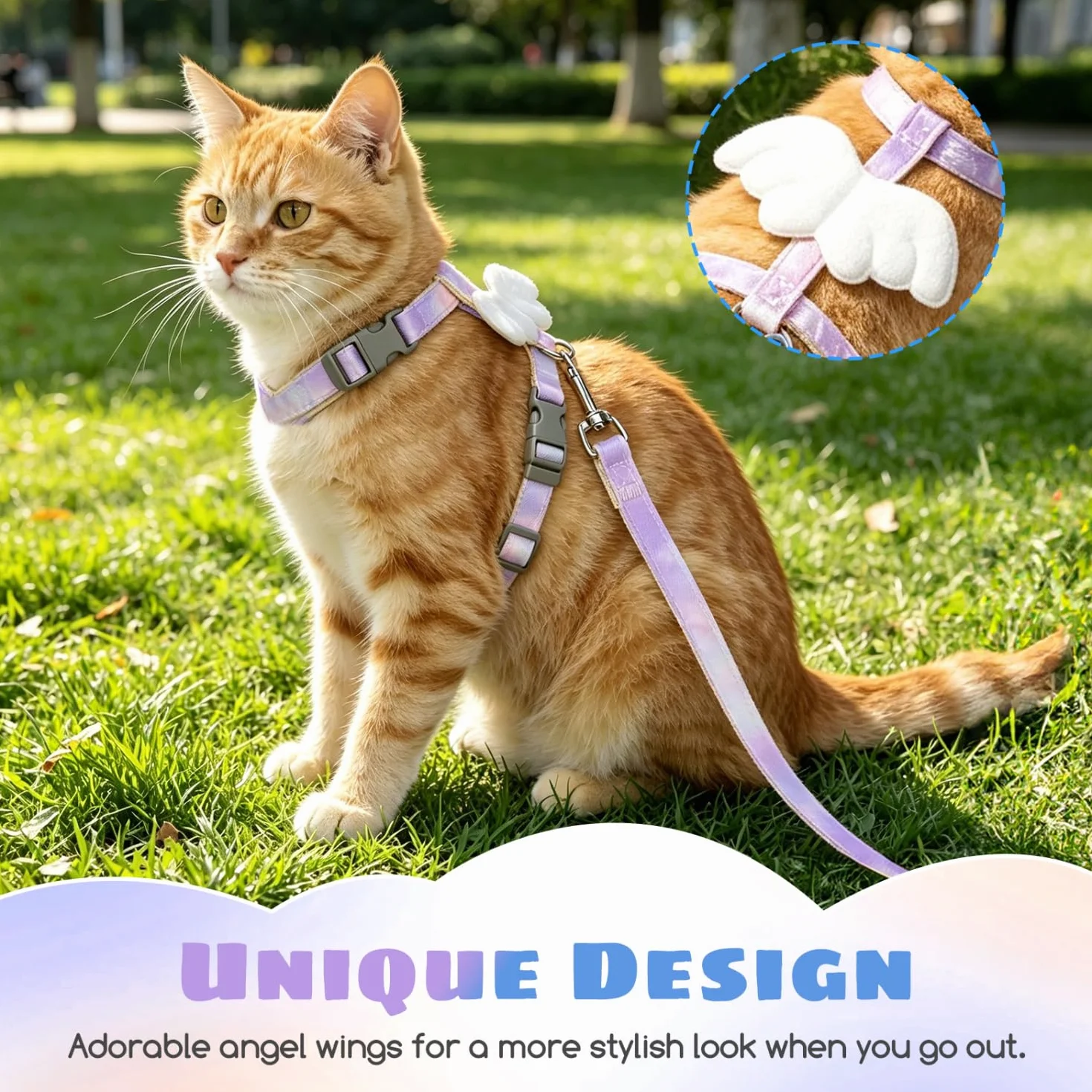 Nobleza Pettorina e Guinzaglio per Gatti, Pettorina Regolabile con Ali d'Angelo in Peluche, Design con Fibbia a Sgancio Rapido e Clip in Metallo, Set Pettorina Confortevole per Gatti e Cuccioli
