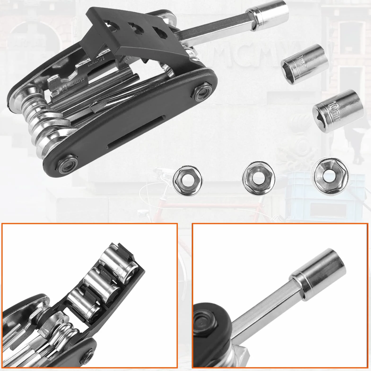 ROCKBROS Kit Riparazioni Attrezzi 16 in 1 per Bicicletta Multiutensili Manutenzione Multifunzionale Pieghevole in Acciaio