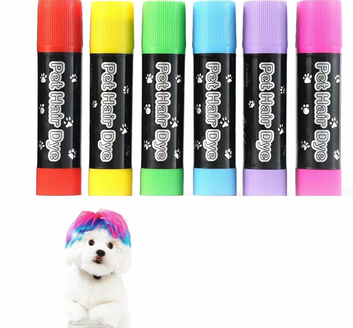 Rakiuty Tintura per Capelli per Cani Colorante,Hair Dye Dogs, Pet Safe Color Marker,per Cani Penna Lavabile Tinture per Animali per la Toelettatura di Cani Gatti,6 Colorate