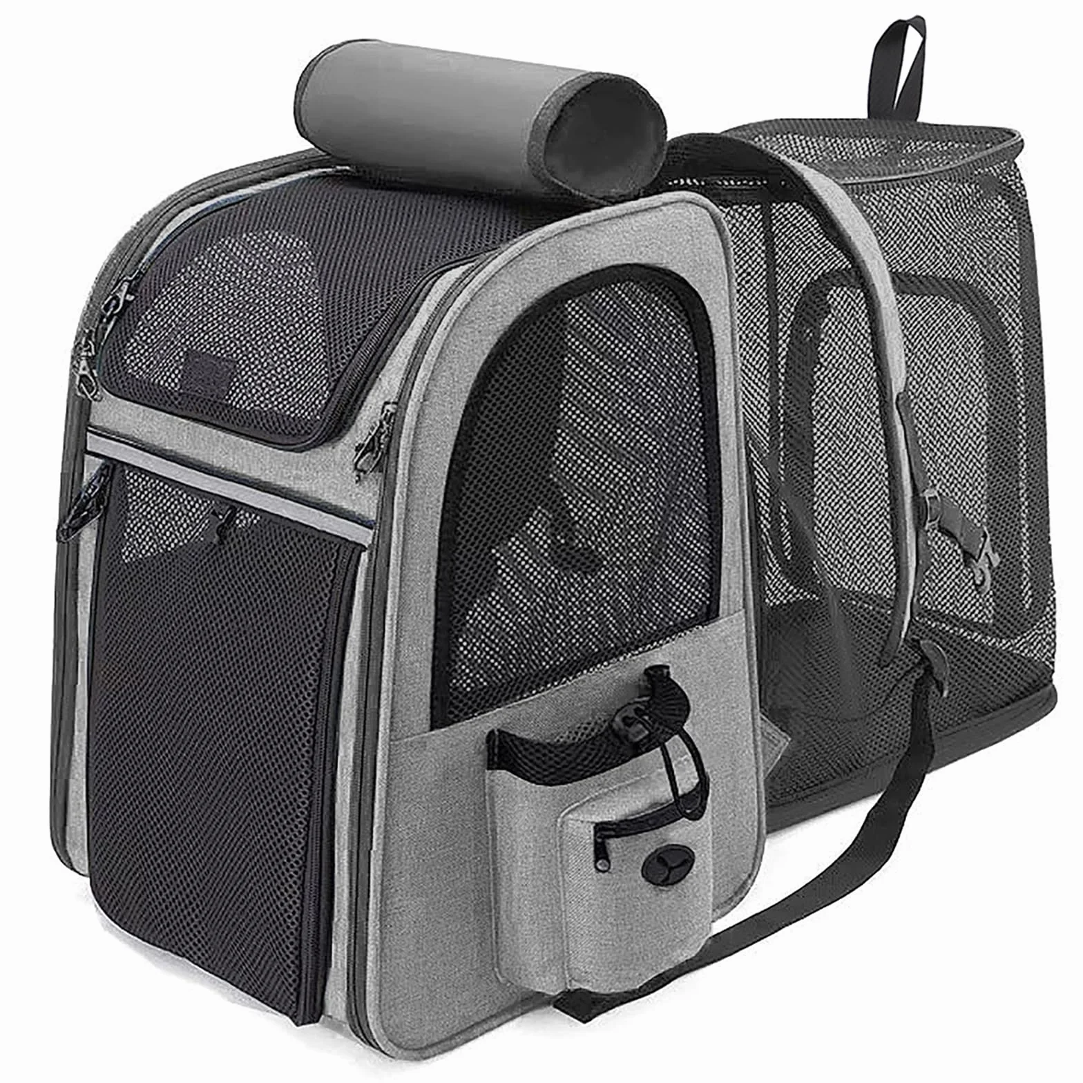 Zaino Trasportino Gatto Cane Estensibile Cuccia Portatile Grande Espandibile Borsa Porta Animali Pieghevole Traspirante per Cani Piccoli Cuccioli Gatti Medi Fino a 8kg Km15 (Grigio)