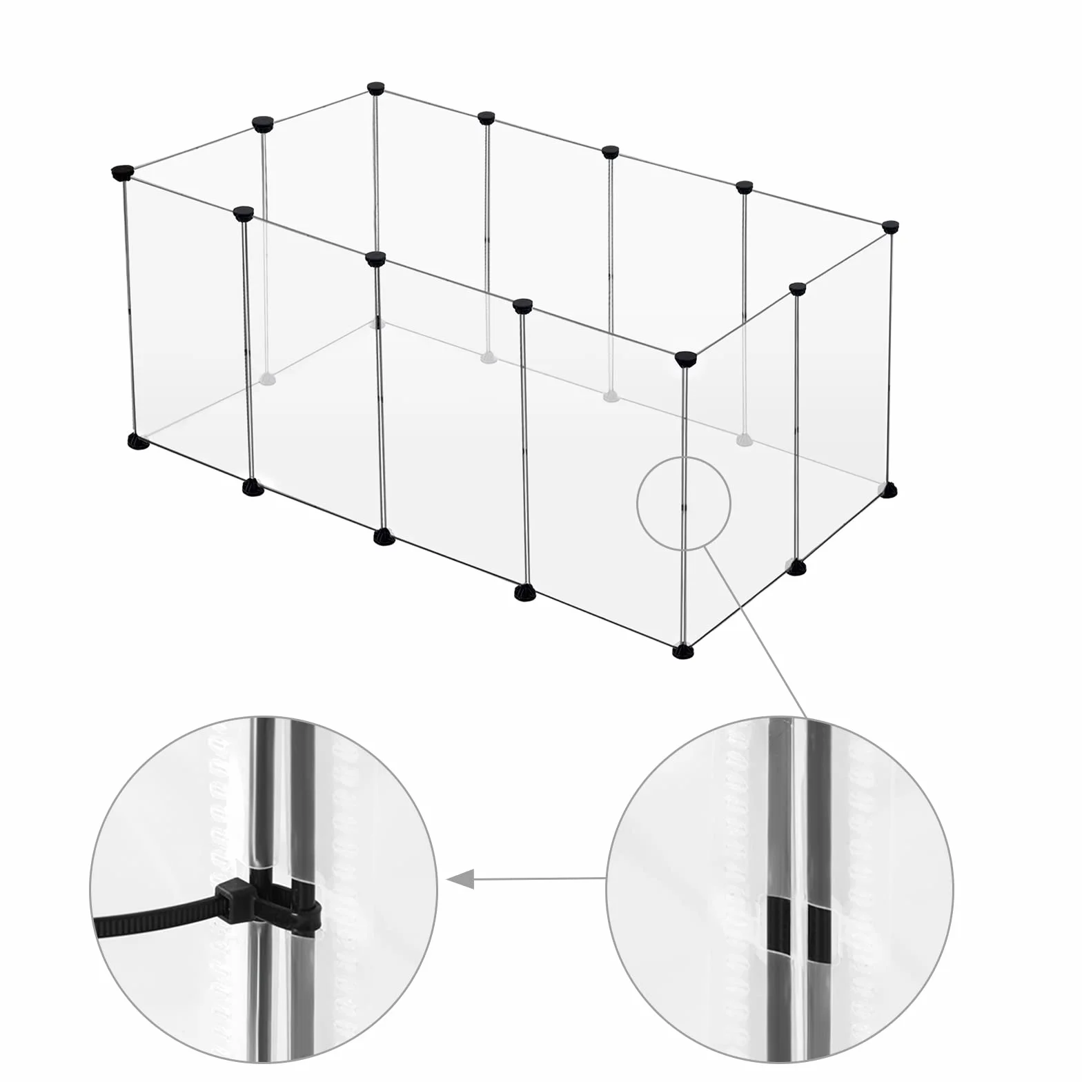 EUGAD Recinto per Piccoli Animali, 12 Pannelli 50x70cm Trasparente Recinto per Cani da Interno in PP, Gabbia Porcellino d'India, DIY Recinzione per per Conigli, Criceti, Cucciolo 200x100x70cm