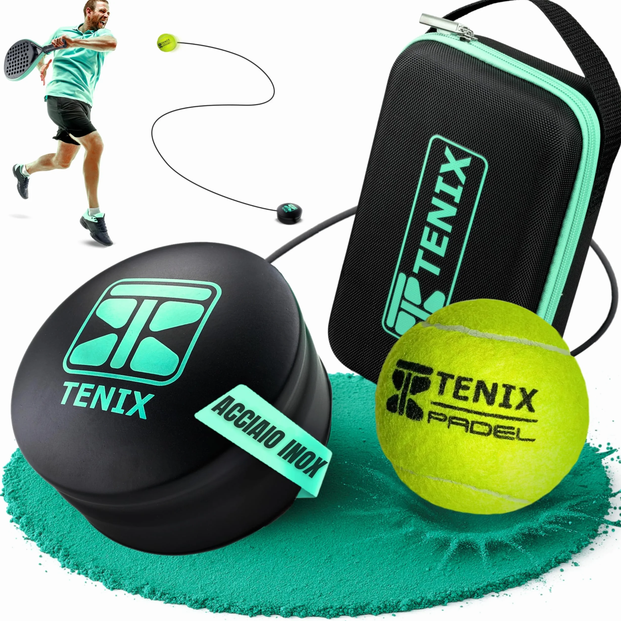 TENIX® Padel Trainer in Acciaio Inox [Non Serve riempirlo d'aqua] Allenamento Padel da Solo per Uomo e Donna | Gioca in Giardino, al Parco o sul Campo | Regalo Divertente per Amanti del Padel!