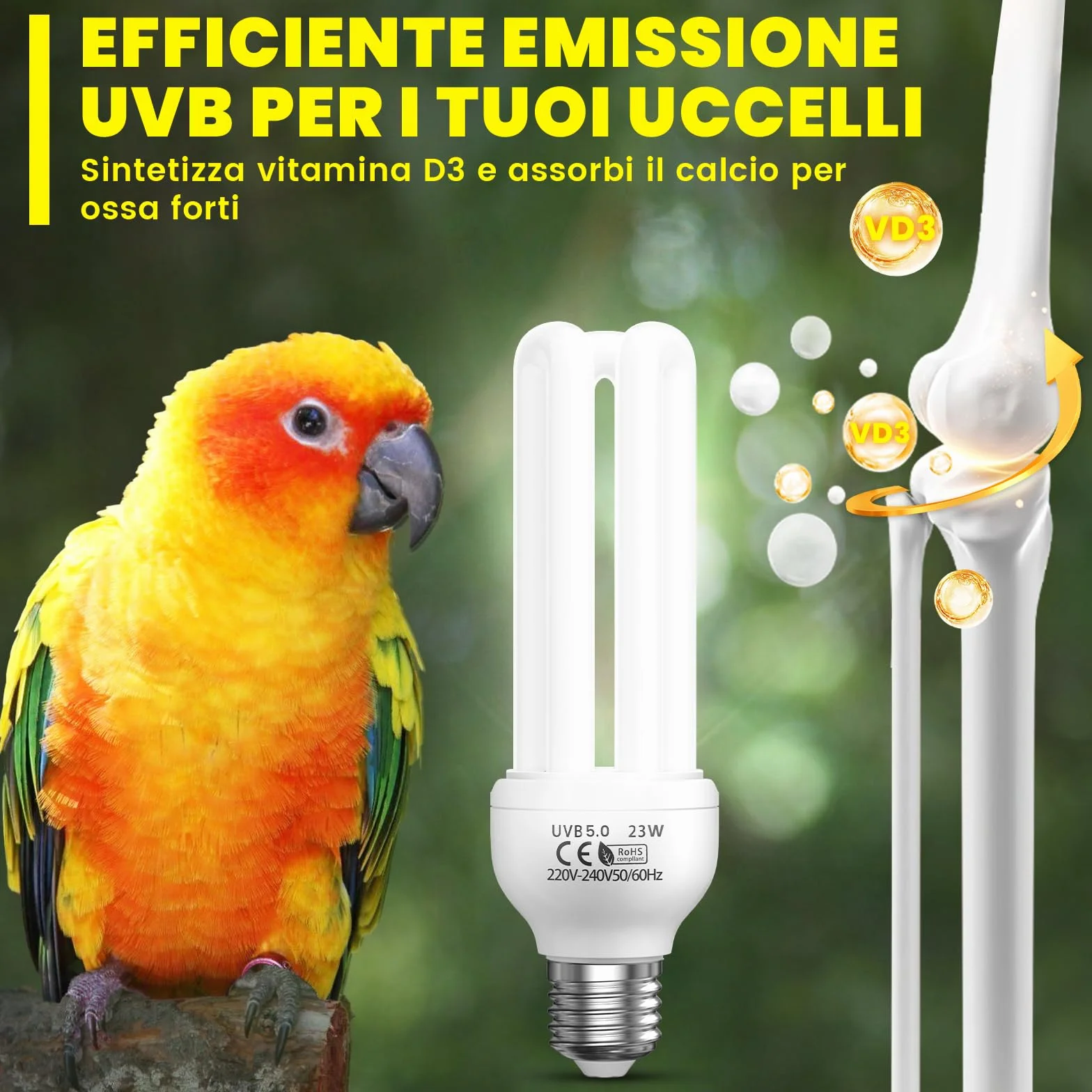 UVB 5.0 E27 23W Lampada Fluorescente Compatta per Uccelli