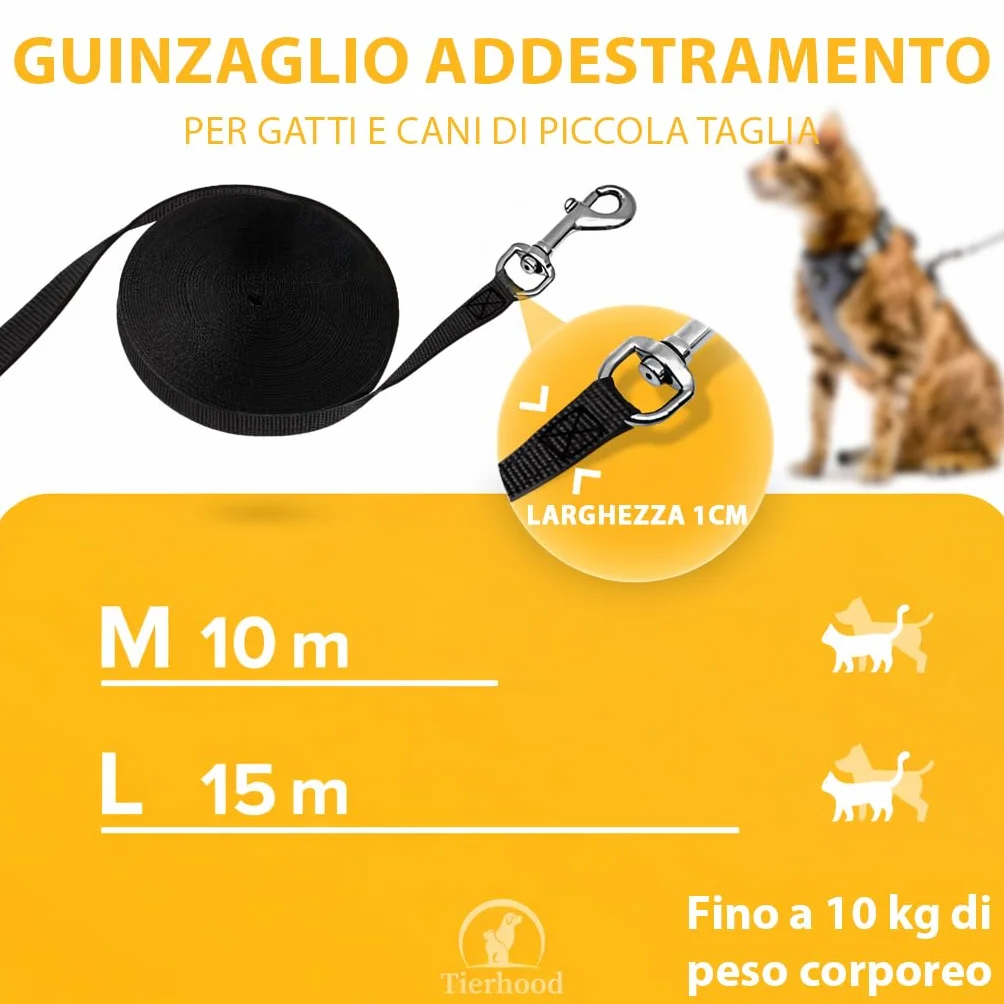 Tierhood Guinzaglio per gatti - 15m - guinzaglio resistente da training e richiamo, moschettone sicuro