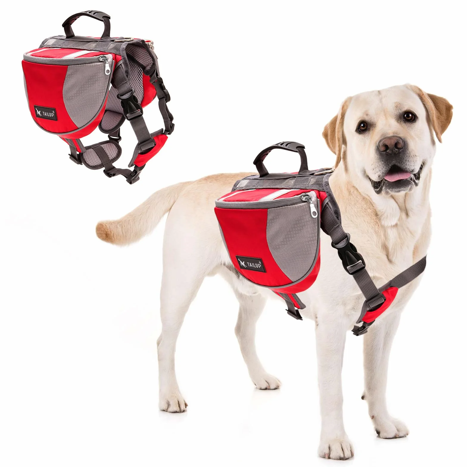 PETCUTE Zaino per Cani con Tasche Grandi,Regolabile Borsa da Sella per Cani Medio e Grande,Traspirante,Riflettente Zaino per con Manico,per Viaggi, Campeggio,Escursionismo