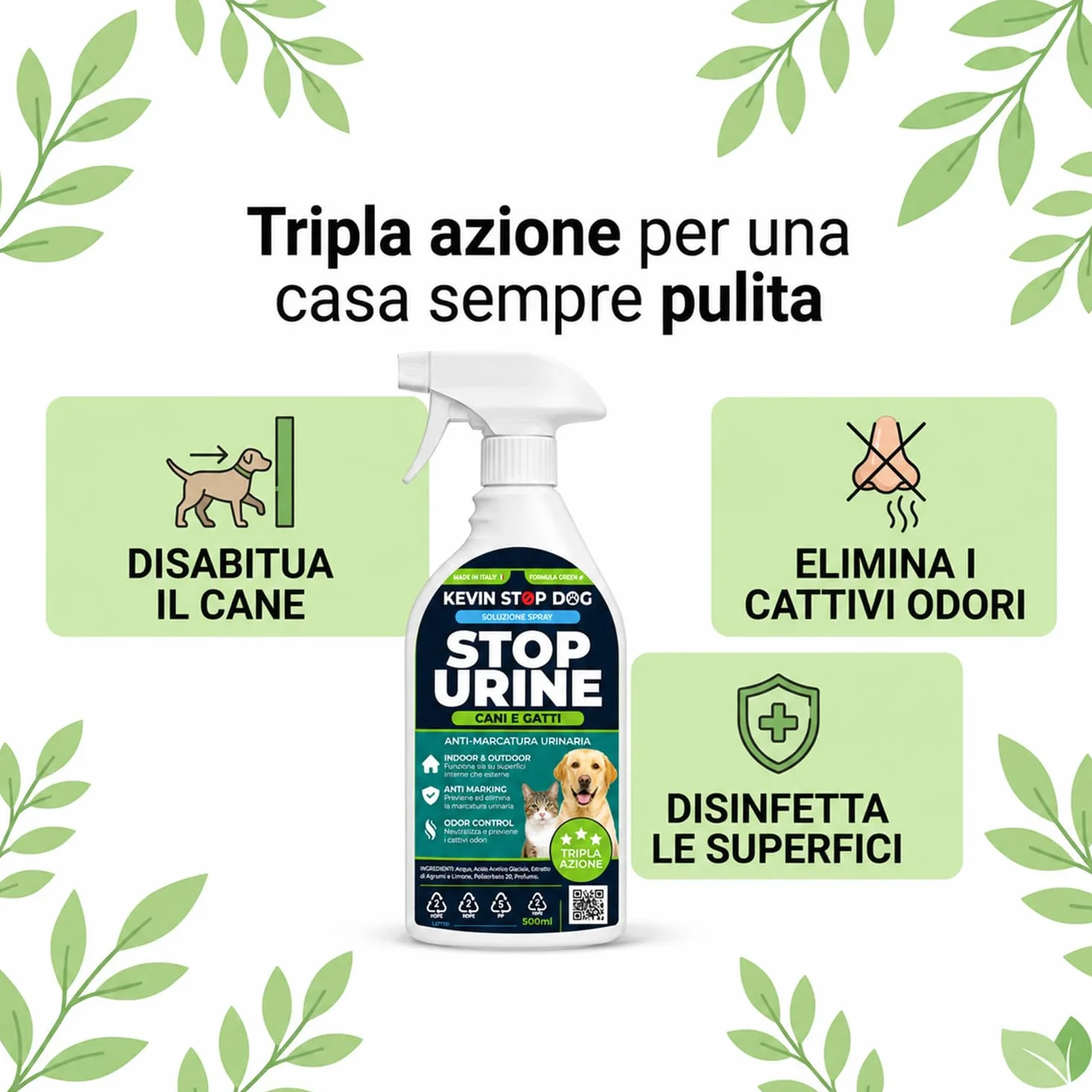 Repellente Cani e Gatti 1L - Flacone con Trigger Spray - Dissuasore Spray Anti Marcatura Urina Pipi per Esterni ed Interni - Disabituante Naturale - Elimina Odori - Made in Italy