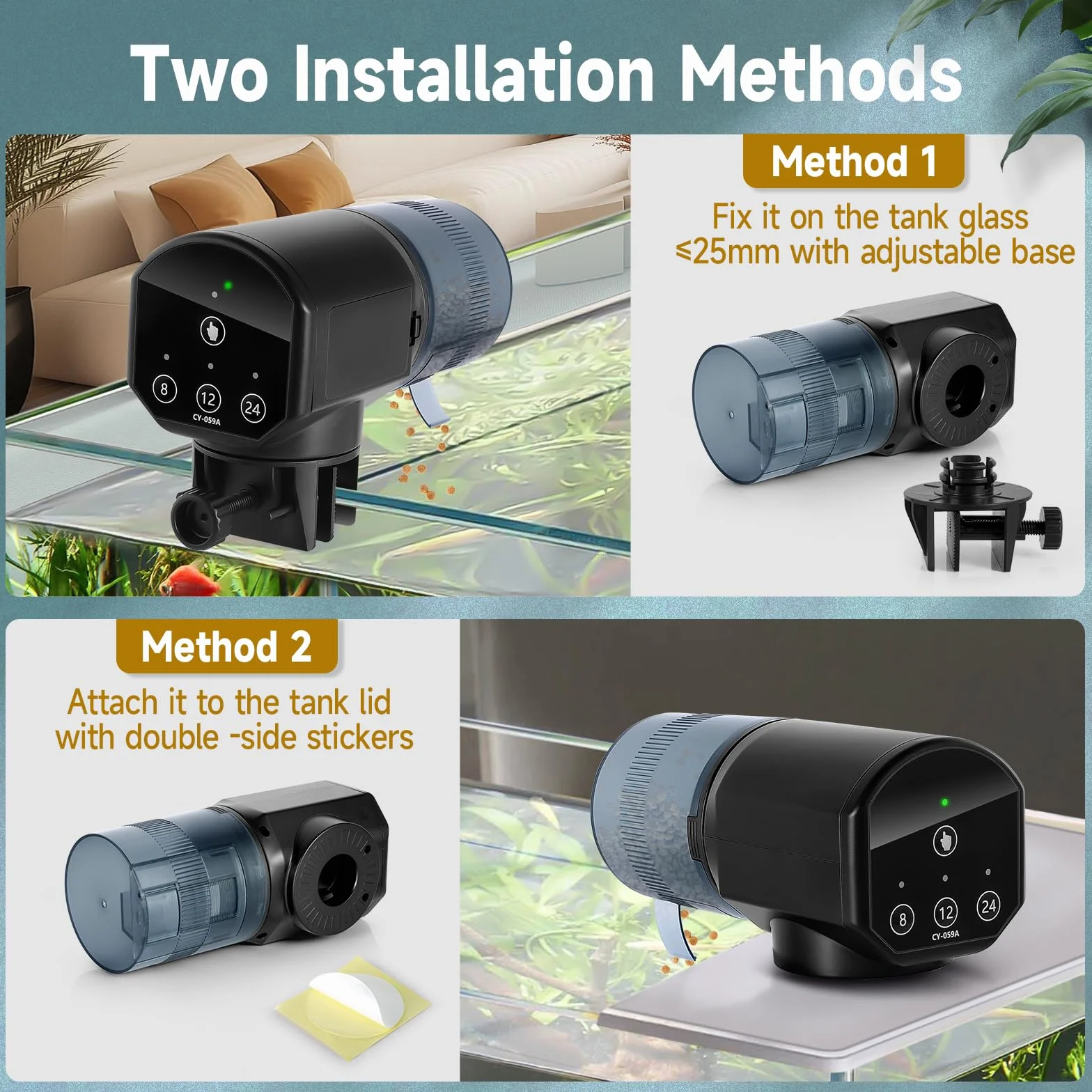 Mangiatoia Automatica Acquario 200ML con Indicatore LED e Batterie AAA, Nero