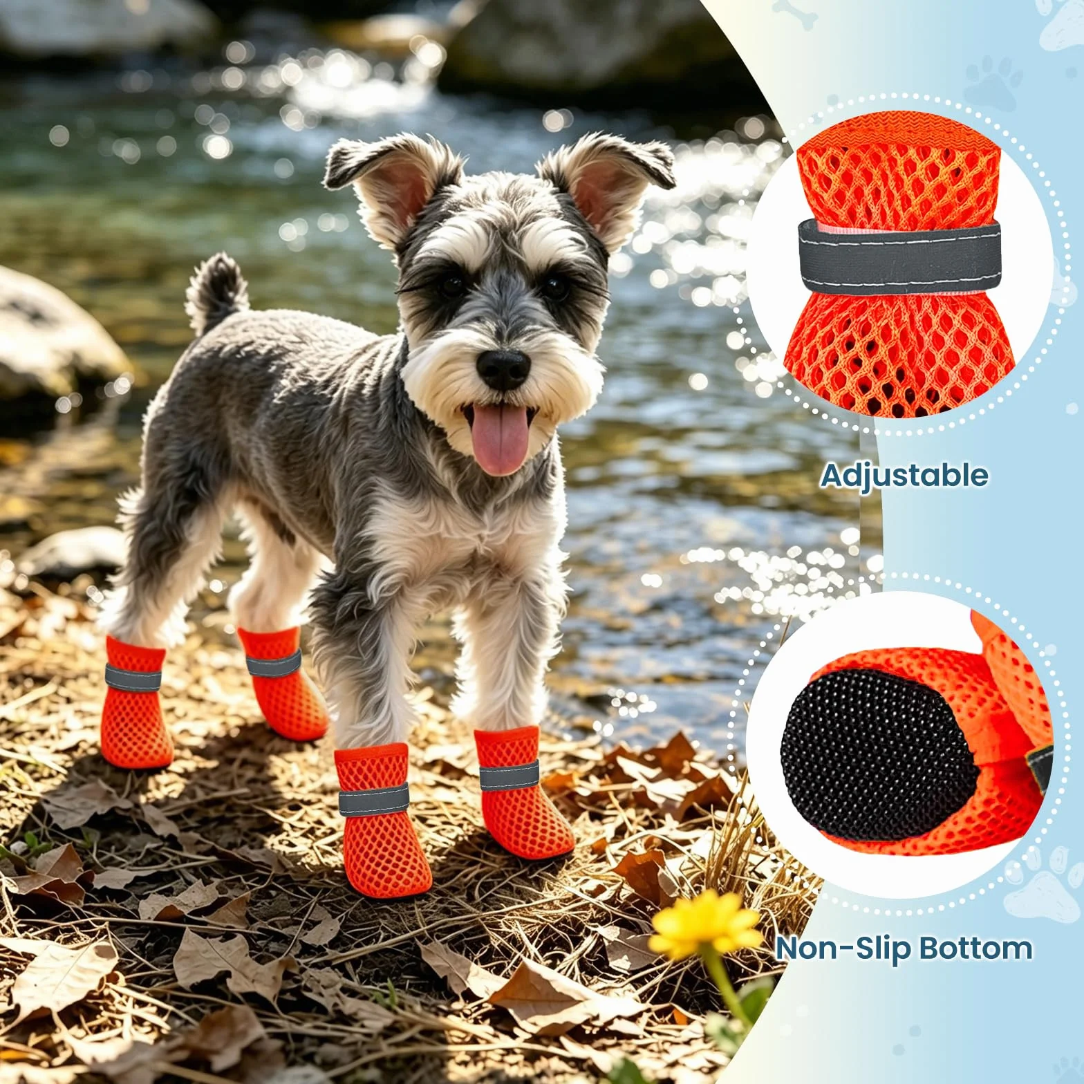 Scarpe Estive per Cani 4 Pezzi Rete Antiscivolo Traspiranti Protettive