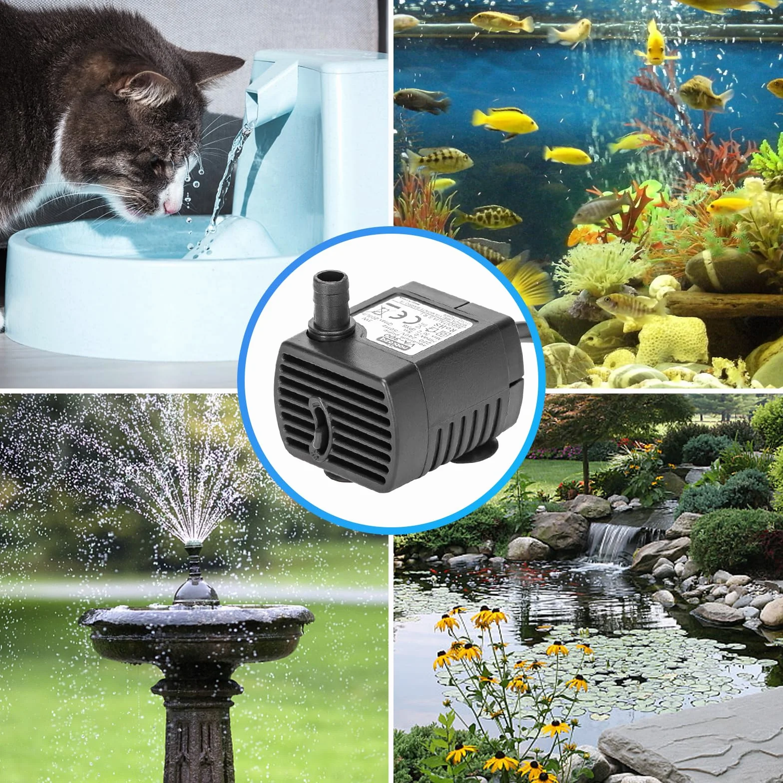 Nobleza - Pompa Acqua Sommergibile, 3W Pompa dell'Acqua per Animali Domestici, 200 L/H Pompa Acqua per Terrari, Pompa Fontanella per Gatti, 2 Ugelli per Acquari, Fontane, Statue, Idroponica