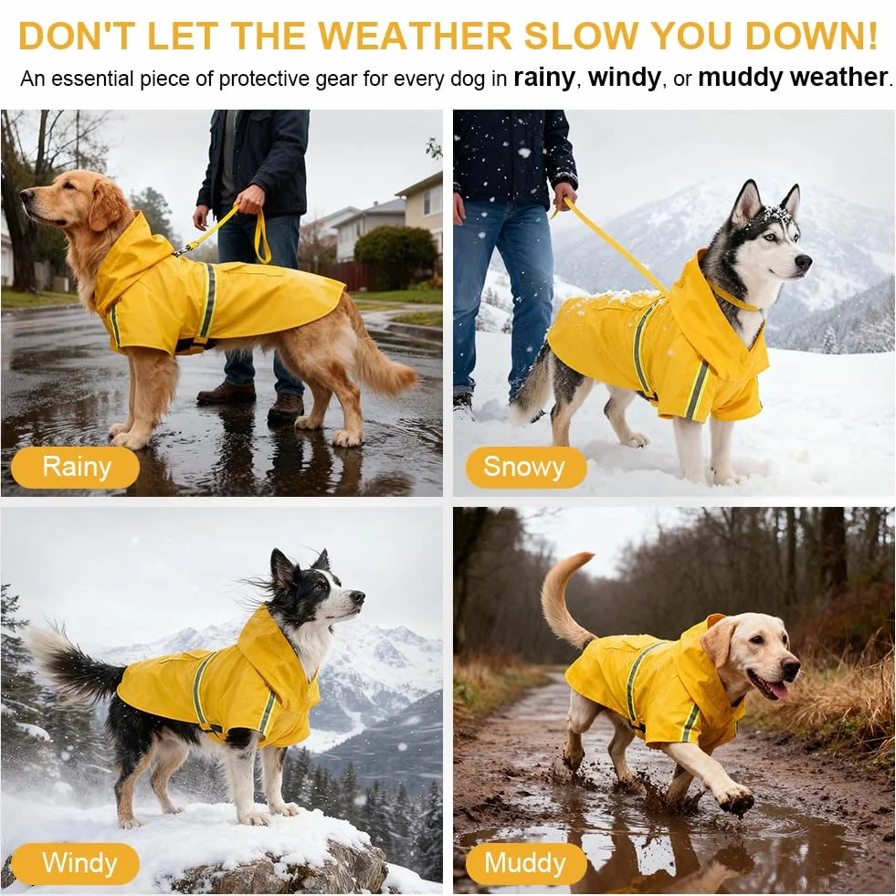 OSDUE Impermeabile per Cani Cappotto,Impermeabile Cane e Foro per Colletto e Strisce Riflettenti protettive,Regolabile Cappotto Impermeabiles 100%,per Piccoli Medio Grandi Cuccioli L-XXXL