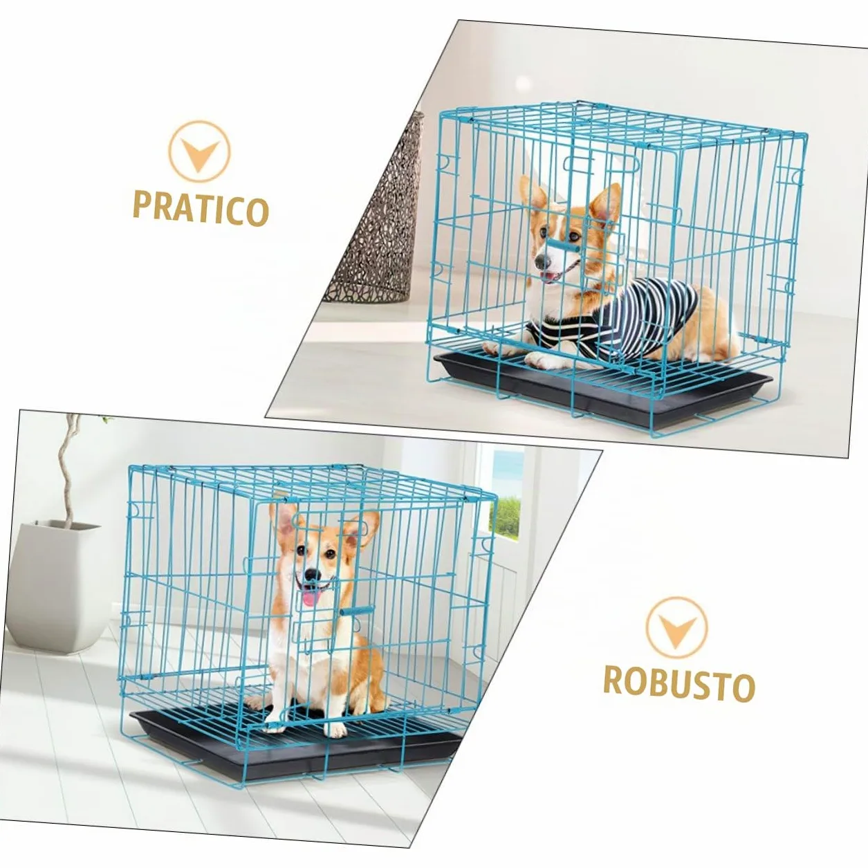 Gabbia Portatile per Gatti e Conigli in Ferro Verniciato Blu con Vassoio Trasportino Traspirante e Sicuro per Viaggi e Attività all Aperto