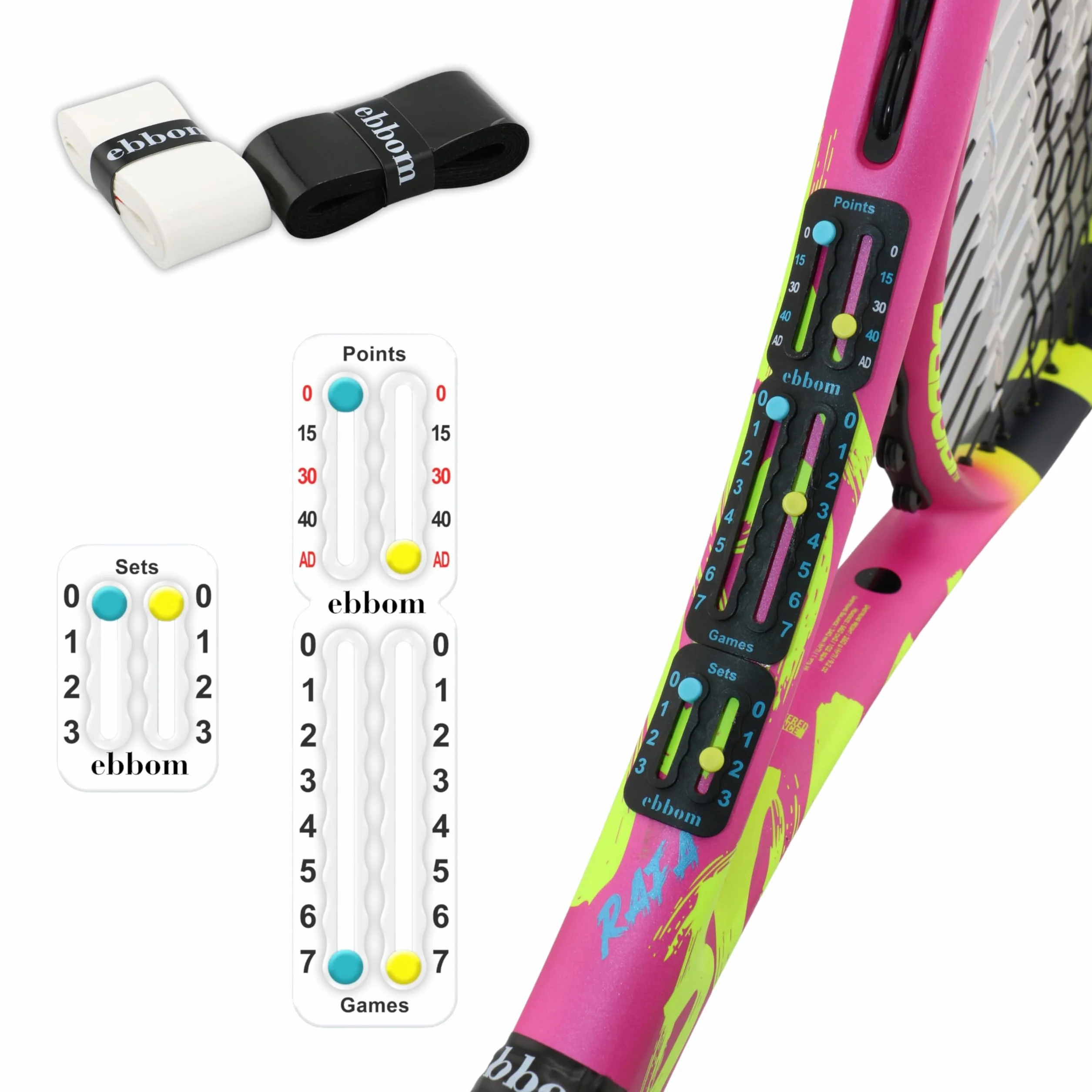 Segnapunti Padel e Tennis Ultralight con Adesivo 3M - 2 Overgrip B/N, 1 Pulitore - Accessori Padel