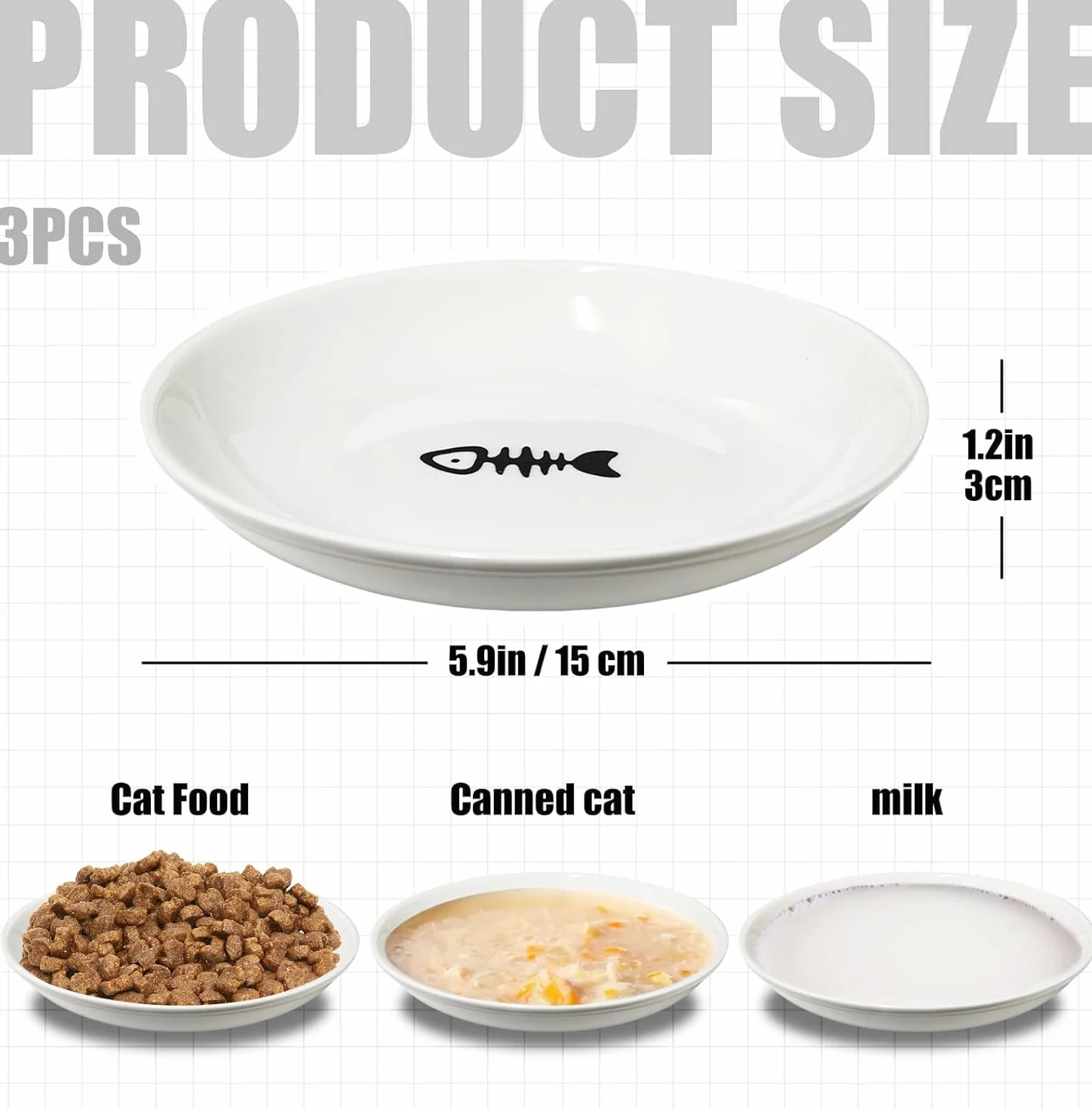 Pavlleen Ciotole per gatti in ceramica, Piatto Cibo Gatto Set di 3, con base in gomma antiscivolo, Ciotola Piatta Gatti per Alleviare l'affaticamento Dei Baffi, per gatti e piccoli animali