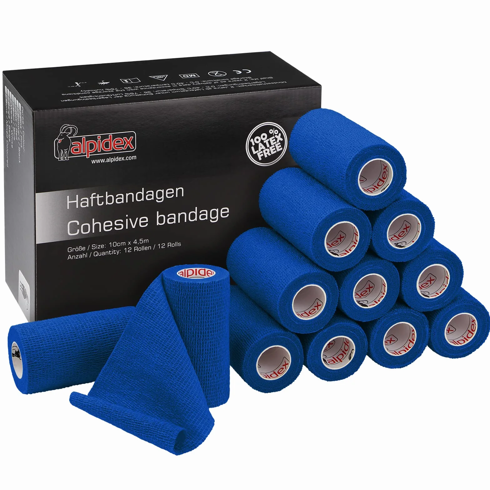 ALPIDEX 12 Rotoli Benda Adesiva 10 cm x 4,5 m Molti Colori Bendaggio Coesivo Fasciatura