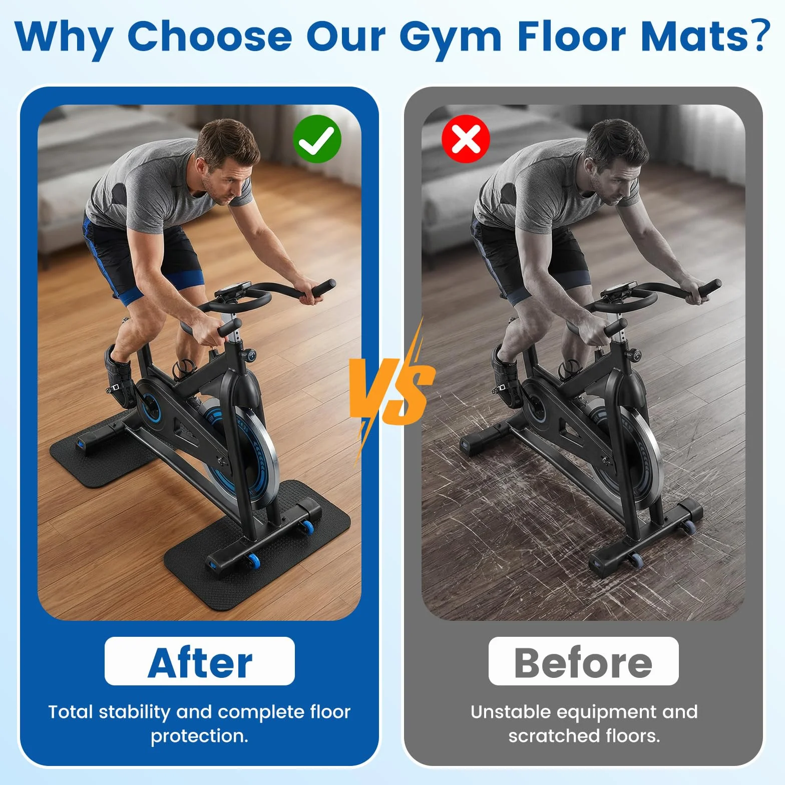 2Pezzi Tappetino Protezione Pavimento per Attrezzi Fitness, Tappetino Antiscivolo Doppia Faccia in Silicone, Tappeto di Protezione per Pavimento, Sottopattino per Attrezzatura Sportiva, Tapis Roulant