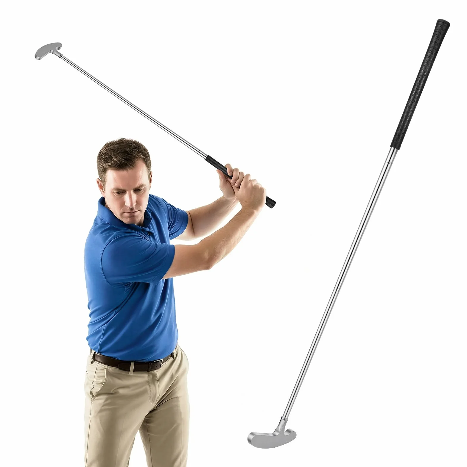 Mazza da Golf Ambidestra, Putter Bidirezionale da 85.5CM Componibile in 3 Pezzi con Impugnatura Antiscivolo in TPE e Testa in Lega di Zinco, Mazze da Golf Portatile per Principianti, Giovani e Adulti