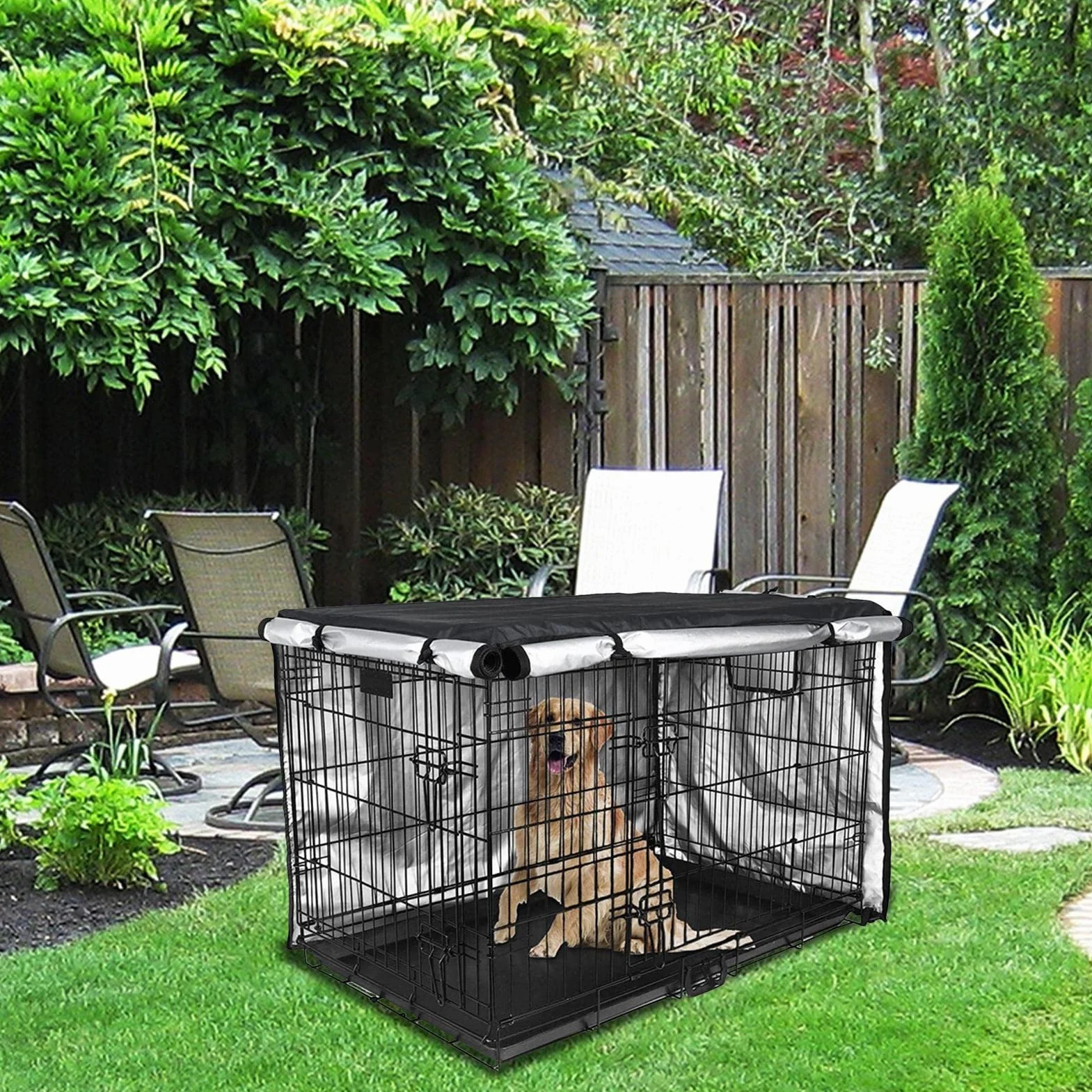 Copertura per Gabbia per Cani Impermeabile 210D Argento con Porta a Conchiglia