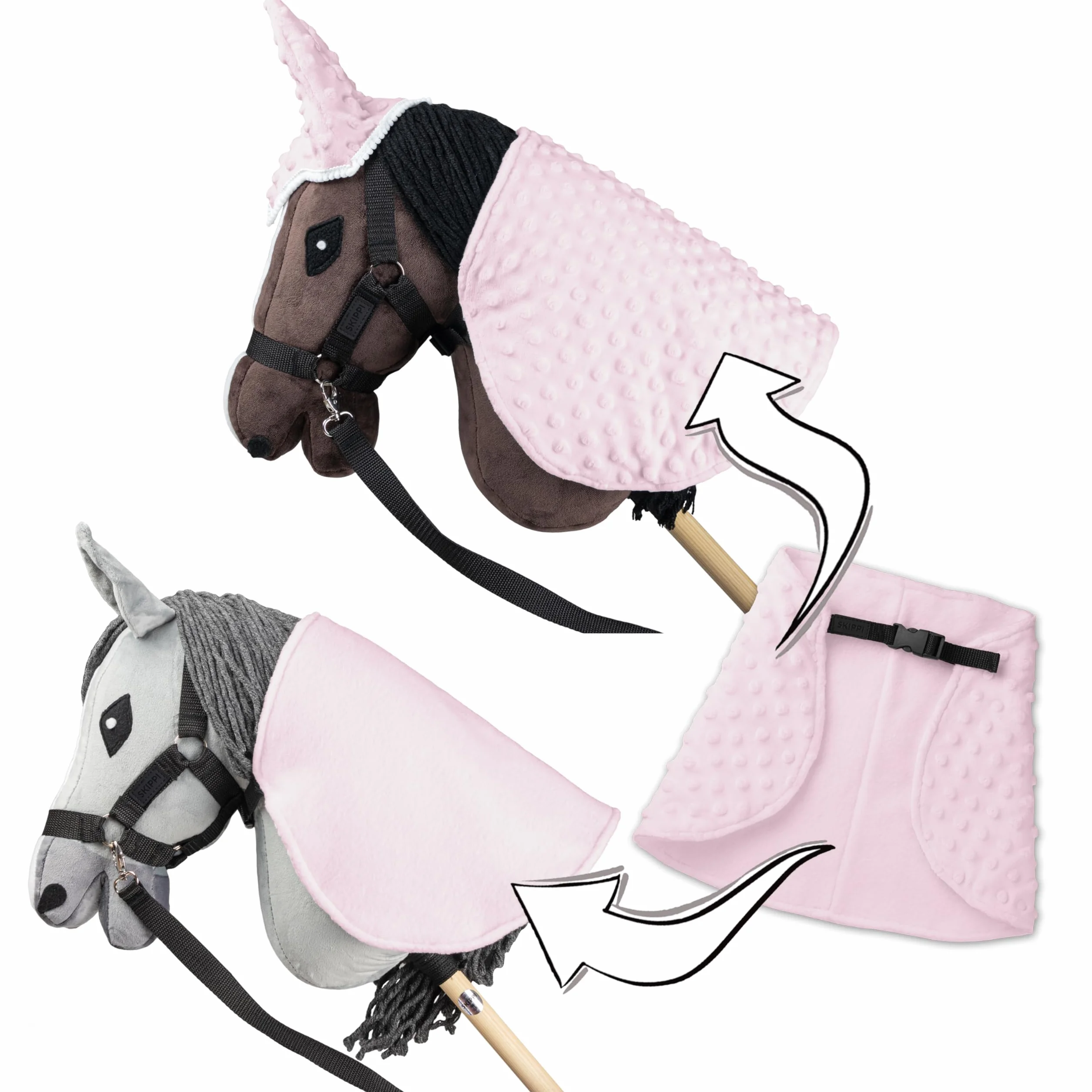 SKIPPI Coperta e Cuffietta per Hobby Horse - Rosa, Hobby Horse Accessori