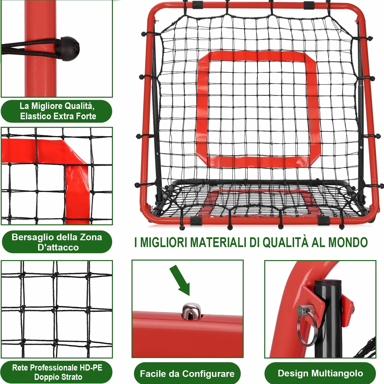 Rete Rimbalzo Calcio Pieghevole, 85 * 85 cm Rete da Rimbalzo per Pallavolo, Reti PE a Doppio Strato, Angolo Regolabile, Formazione Sulle Competenze per Calcio, Pallavolo e Pallacanestro