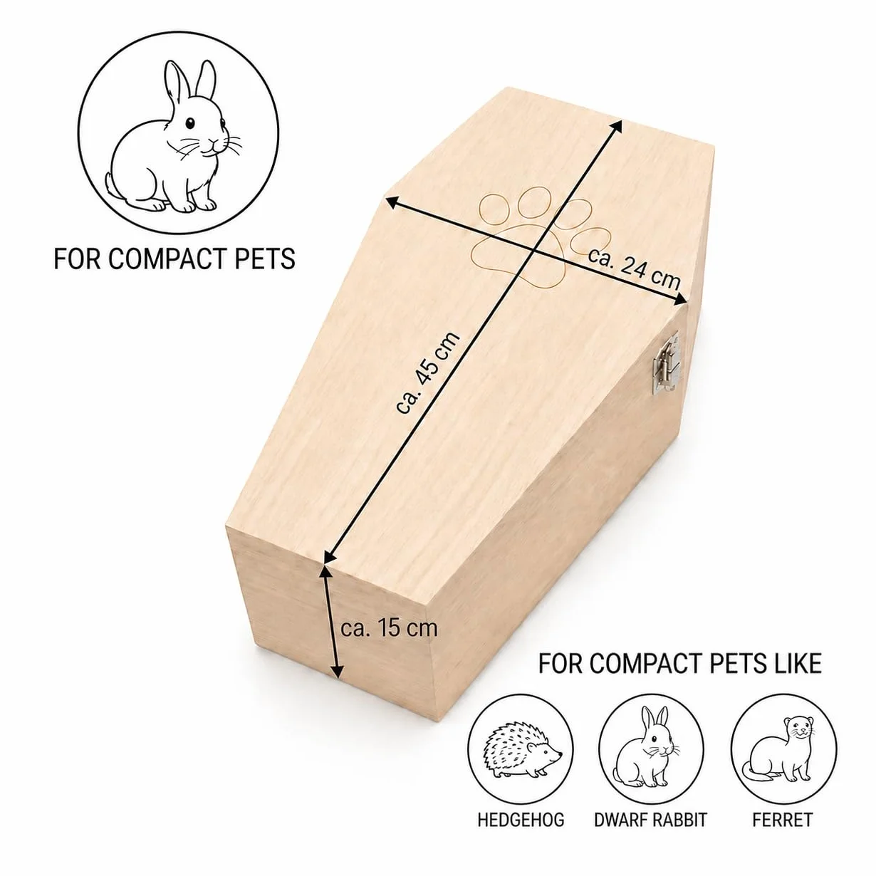 PrimoLiving bara per Animali Domestici in Legno Finitura Naturale - Misura L per Piccoli Animali Domestici - bara per Animali Domestici con Chiusura Fissa in Metallo - bara in Legno di Alta qualità