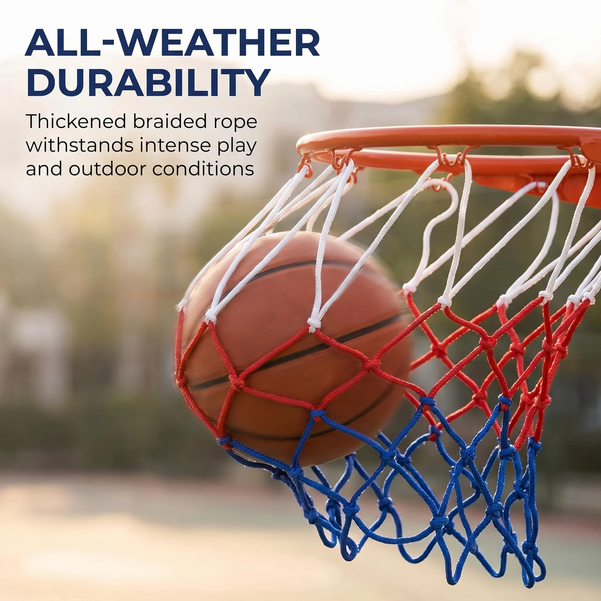Reti da basket nylon bianco-rosso-blu 5,5 mm spessore 12 passanti rinforzate resistenti alle intemperie