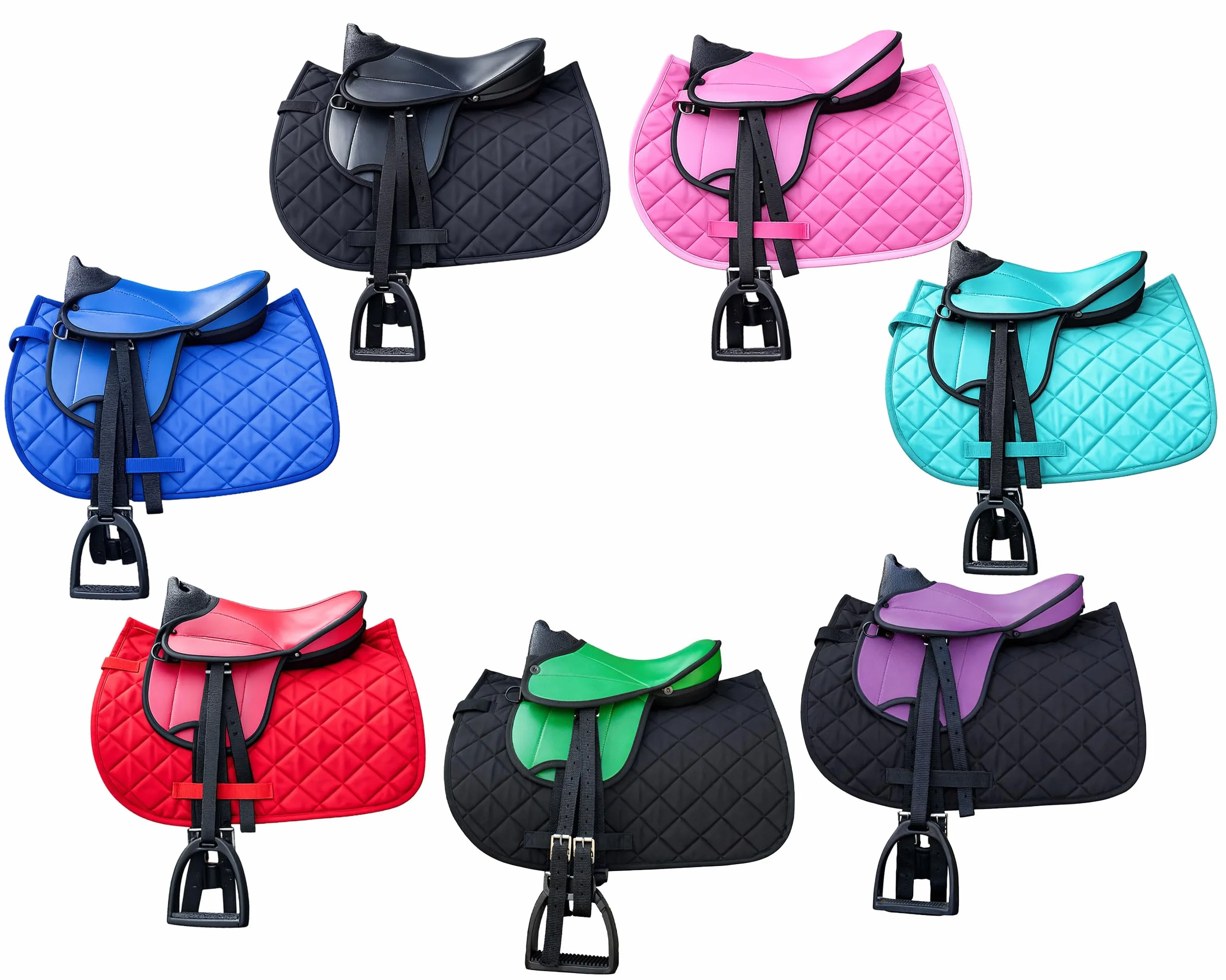 Brama West Set di sella per cavalli in legno per bambini "My Happy Pony" | Sella per Shetty Pony cavallo in legno | con copertura per sella, cinghia per sella, staffe e staffe (verde sella)