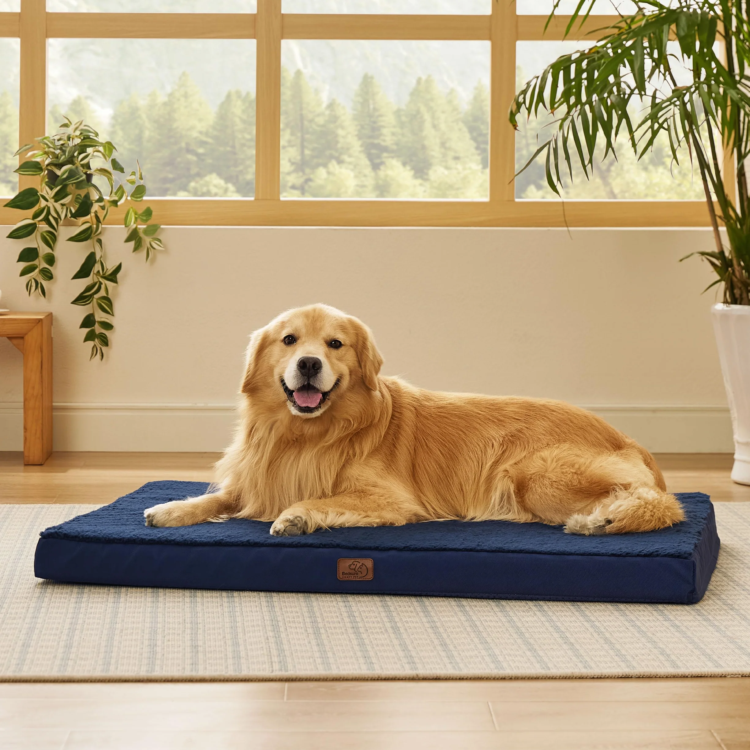 Bedsure Cuscino per Cane Gande - Materassino per Cani Taglia Grande Interno Cuscino Cane Sfoderabile Lavabile 112x81x7,6 cm Blu
