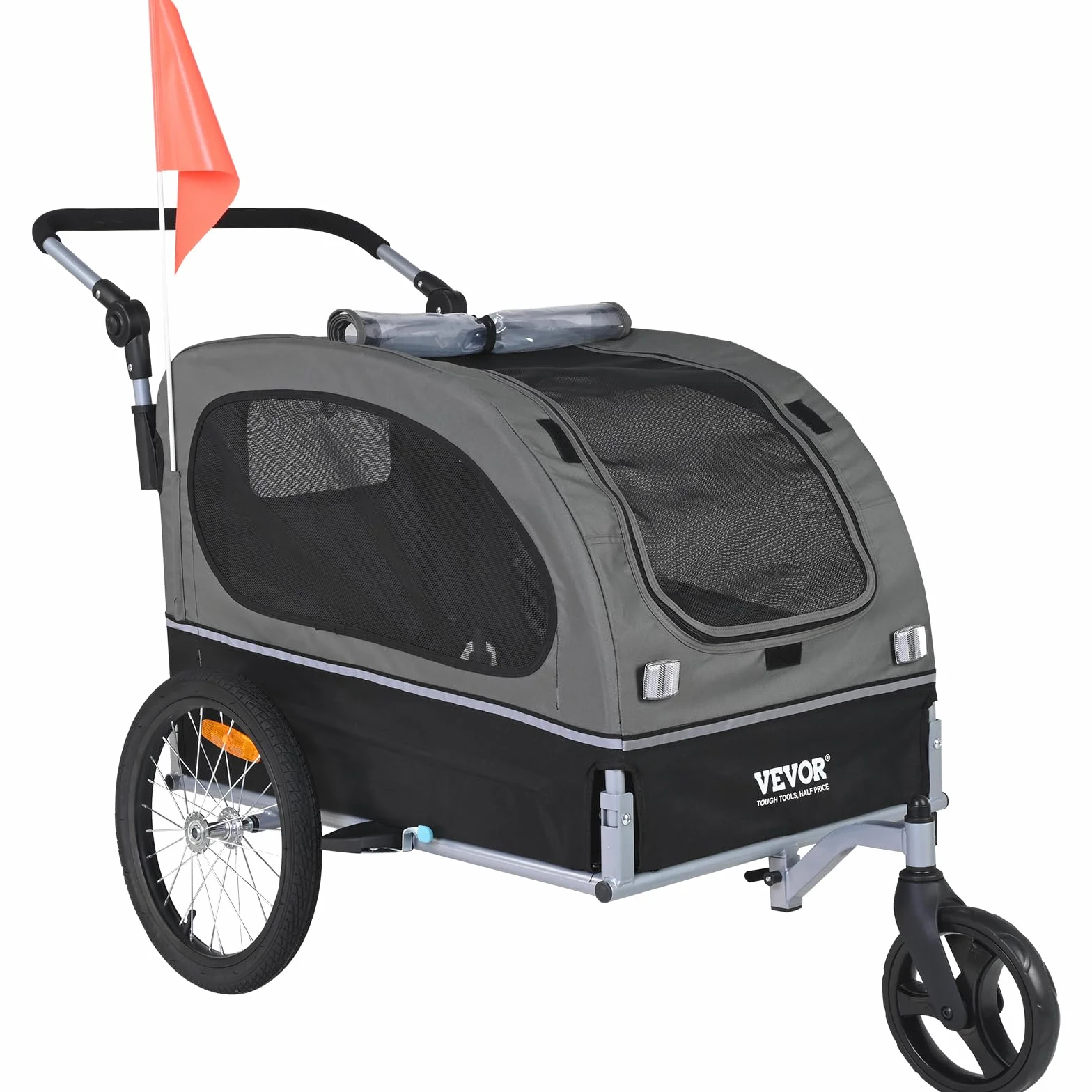 VEVOR Rimorchio per cani 2 in 1 per bicicletta in acciaio al carbonio + tessuto Oxford 600D + PP pieghevole per cani