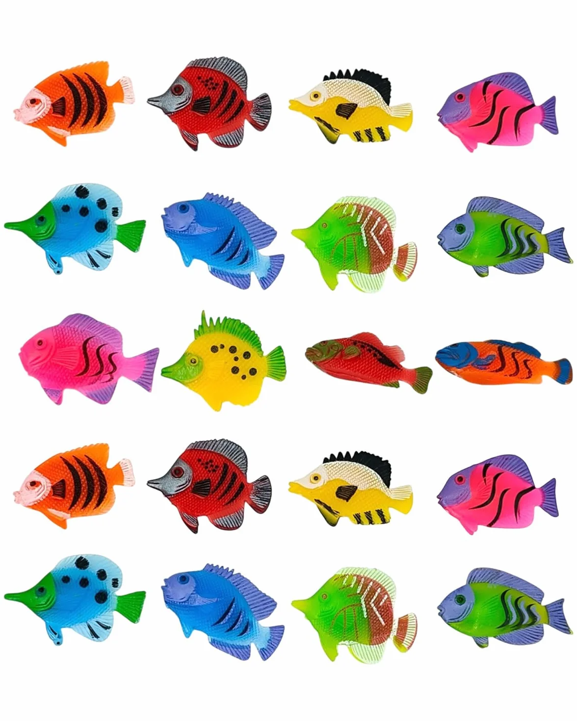20 PCS Plastica Piccoli Pesci Finti Tropicali Pesce Tropicale Figura in Movimentopesci Galleggianti può Essere Sospeso per la Decorazione di Acquari, Pesce Finto, Stile casuale