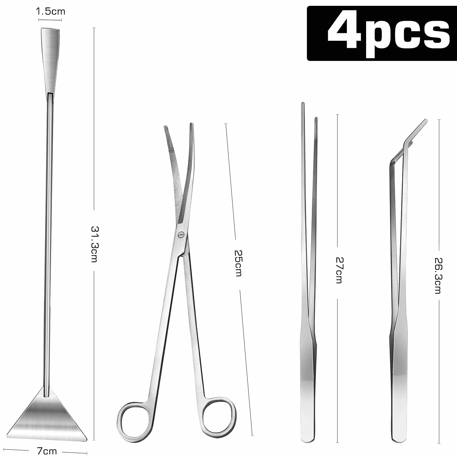 Winfred Set attrezzi acquario 4 in 1 pinze piante acquatiche forbici spatola kit pulizia pesci argento