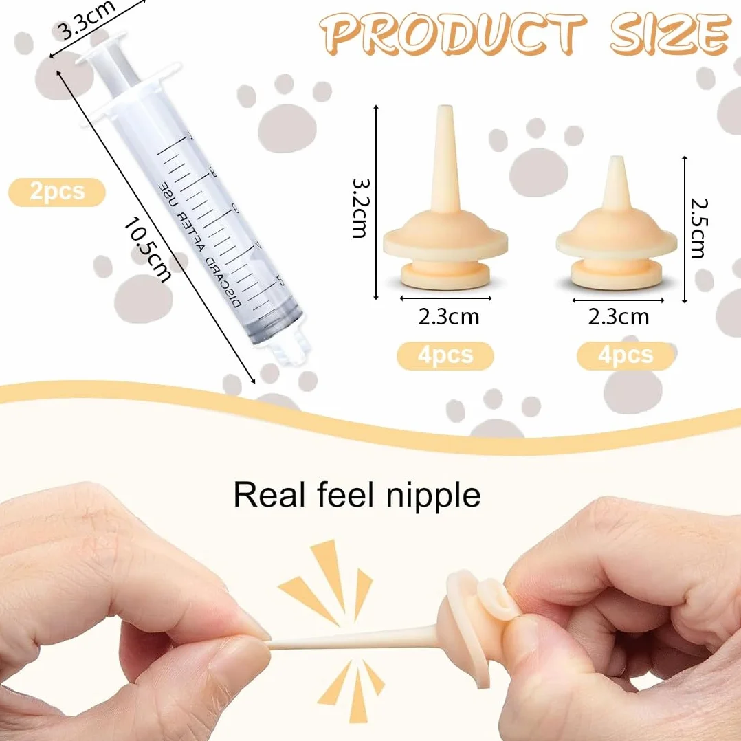 10 Pcs Biberon per Gattini, Mini Tettarella in Silicone con Siringa Siringa per Alimentazione di Animali Domestici con Tettarella, Forniture Riutilizzabili per Gattini, Cuccioli, Piccoli Animali