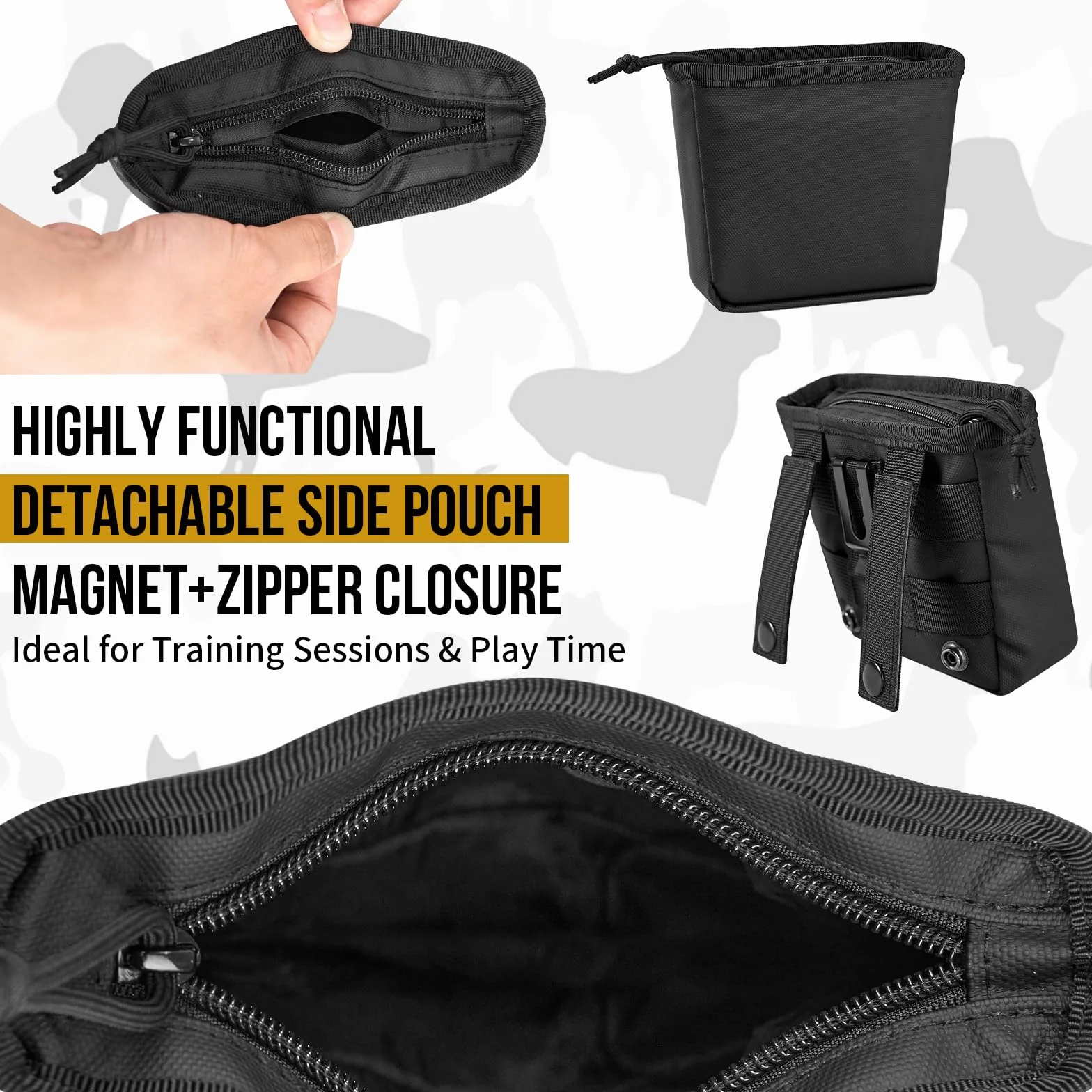 OneTigris Borsa Porta-Premi per Cani Impermeabile con Chiusura Magnetica, Porta Snack Addestramento Rimovibile con Dispenser Sacchetti Igienici, Alta capacità SnackKeeper Multifunzione, Nero