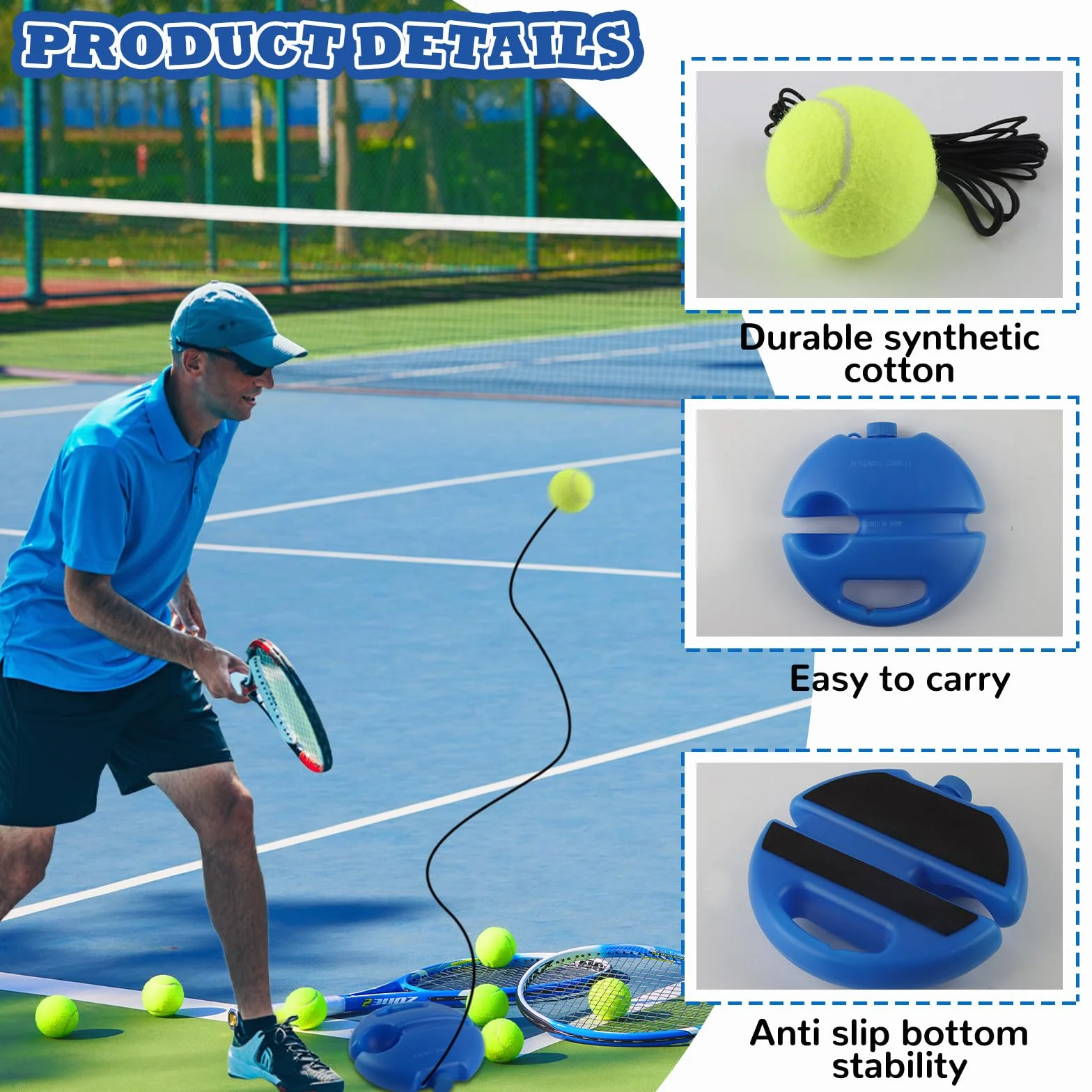 Tennis Trainer Set con 2 Palline da Tennis Rebound, Allenamento Autonomo per Adulti, Bambini e Principianti