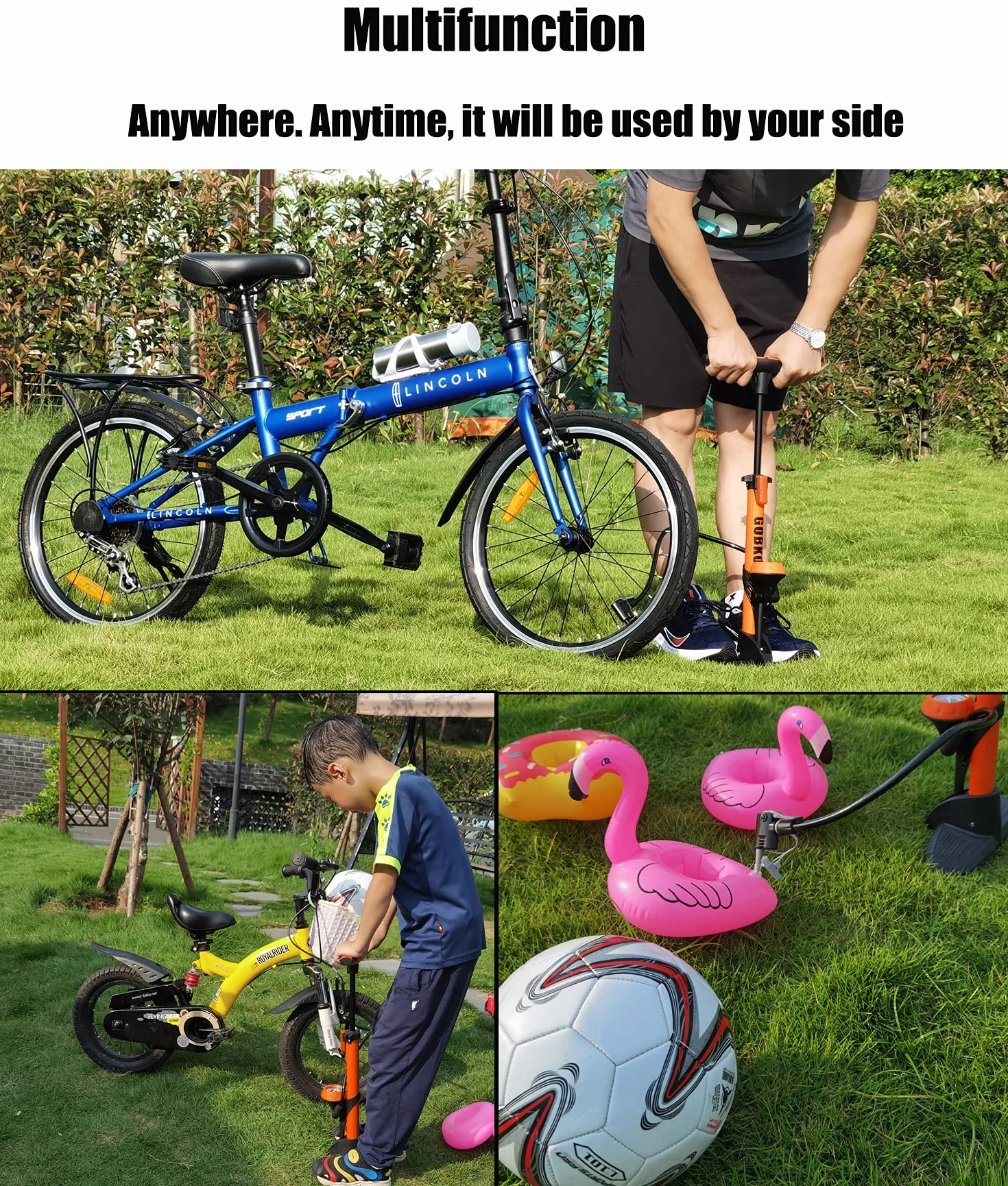 Pompa da pavimento per bici, pompa da bicicletta da pavimento con pompe per biciclette Presta & Schrader Valvole Pompa ad alta pressione portatile multiuso da 160 psi per bici e palloni