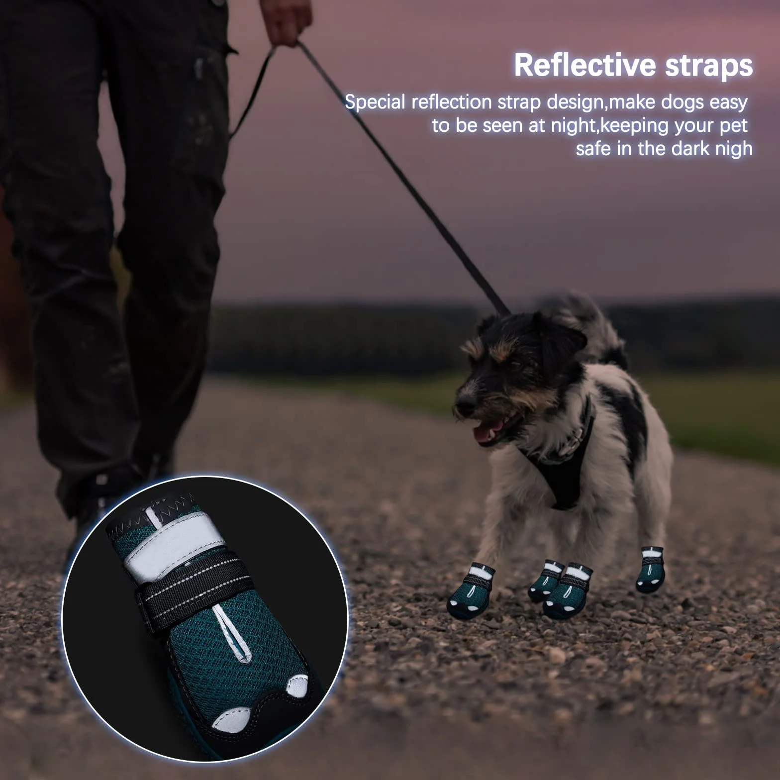 Stivali per Cani 4pcs Scarpe Traspirante Antiscivolo con Cinghie Regolabili Riflettenti Piccola Media
