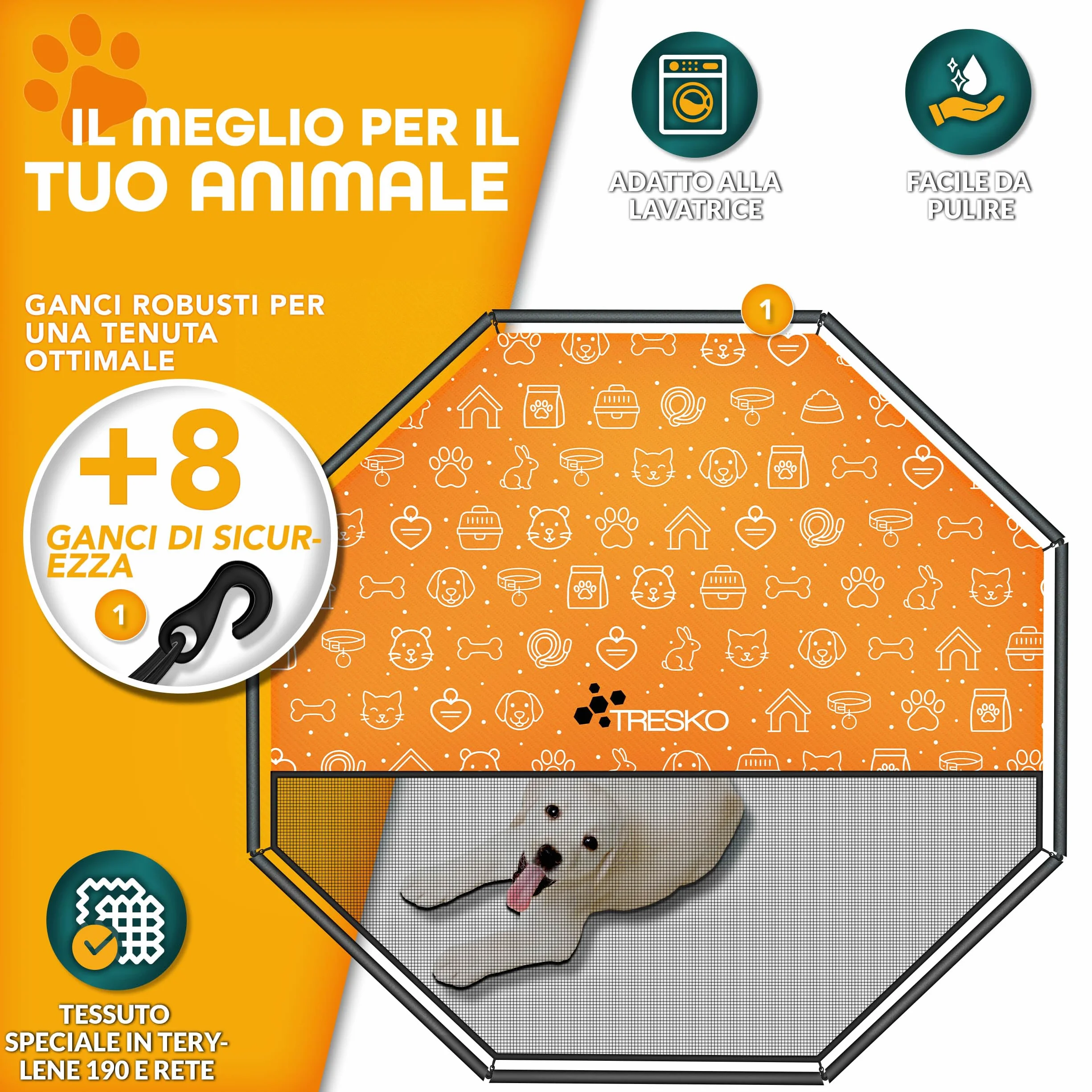 TRESKO® Recinzione Recinto 80 cm per Cani, Gabbia per Cuccioli con 8 picchetti inclusi, Box in Metallo Robusto (77 x 60 cm)