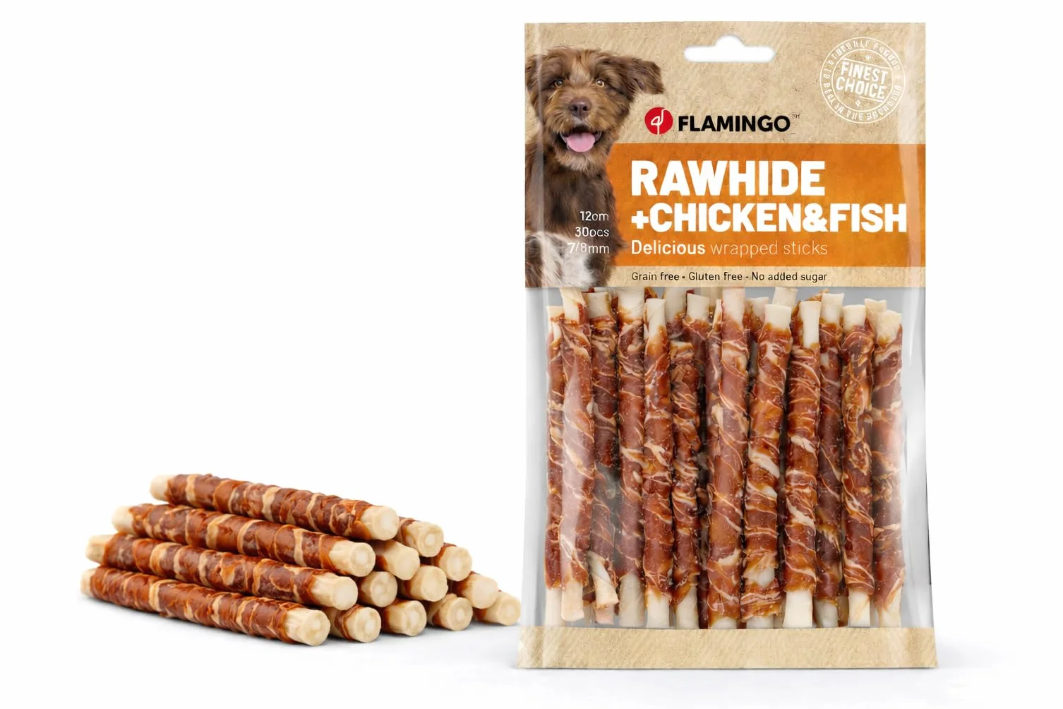 snack per cani - bastoncini per cani - R'Hide con pollo e merluzzo - 12 cm - 30 pezzi - 350 g - senza glutine - senza cereali - senza zuccheri aggiunti