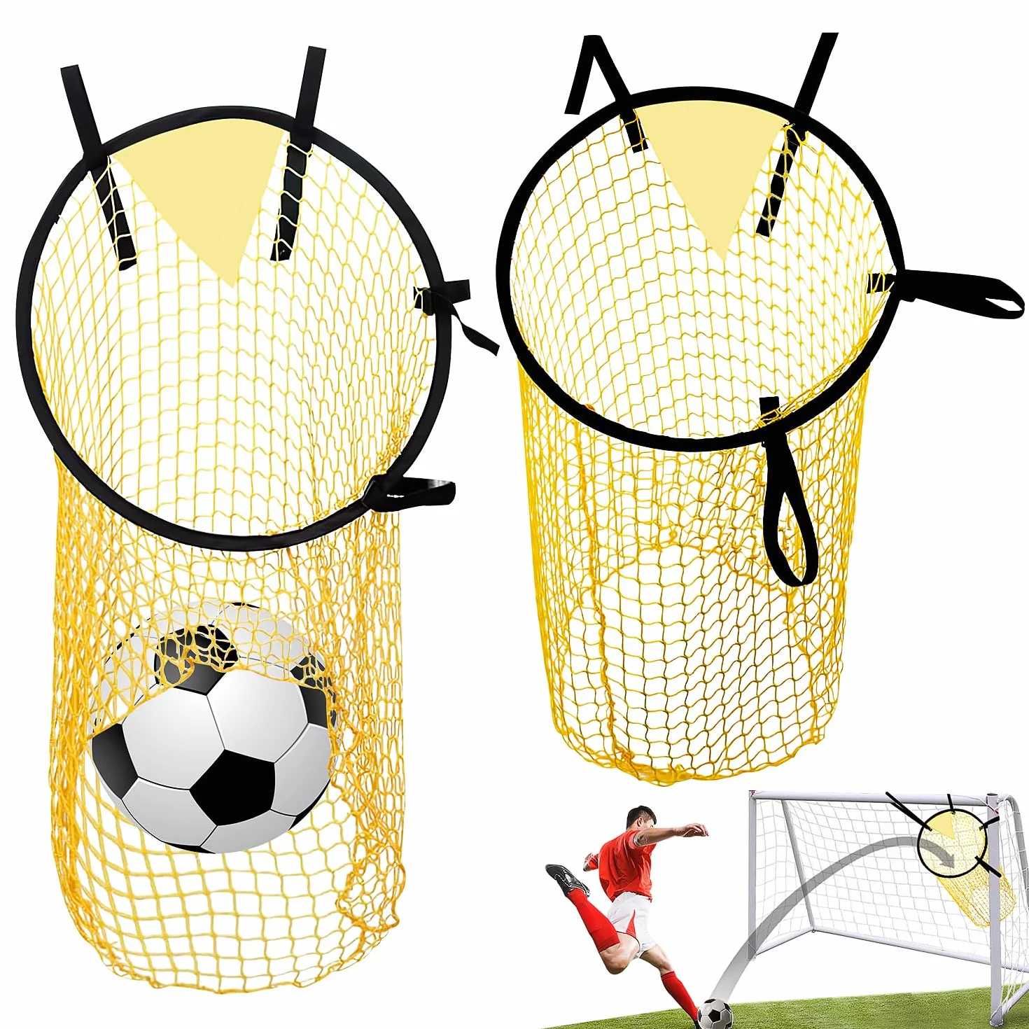 Obiettivo da Calcio 2Pcs Top Bins Calcio Bersagli da Top Bins Rete Bersaglio da Gialla/Nero con Cinghie Regolabili per l'allenamento di Precisione Allenamento