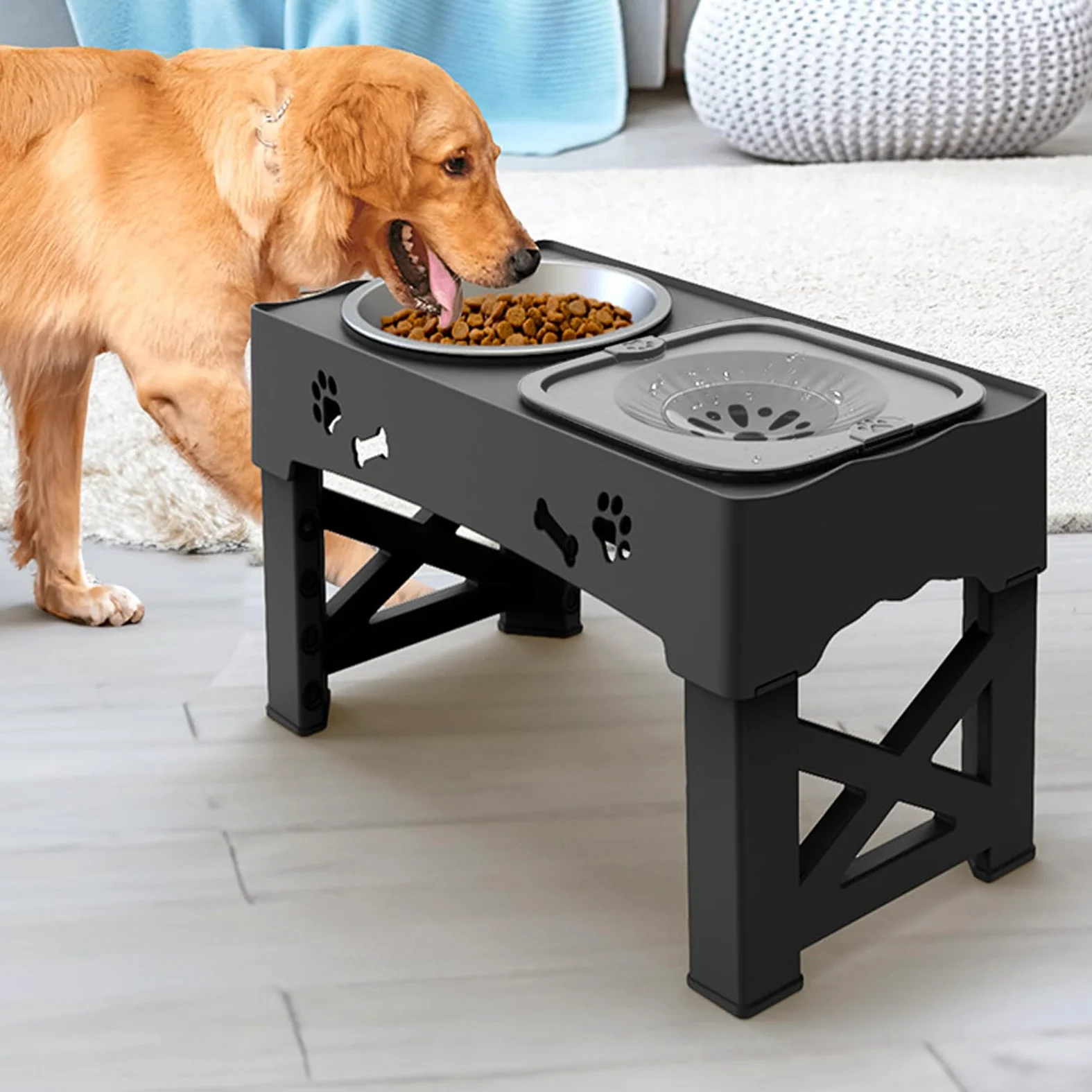 Mangiatoia a doppia ciotola per cibo lento per animali domestici, distributore di acqua per animali domestici, 42 x 24 x 8 cm, facile da pulire, mangiatoia e dispenser d'acqua per cuccioli di piccola