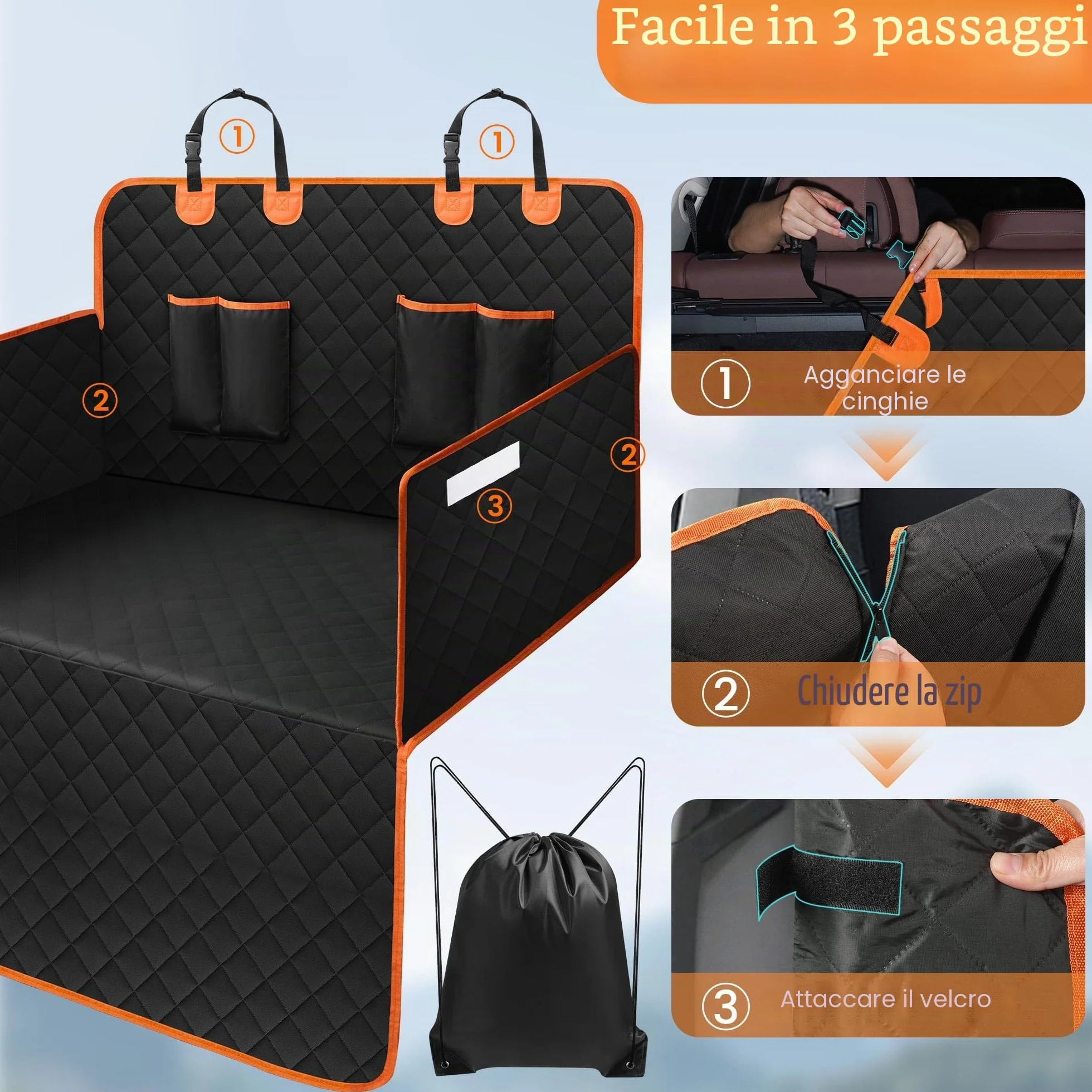 Telo Auto per Cani - Telo Bagagliaio Auto Per cani con Protezione Laterale e Paraurti,Impermeabile & Antiscivolo & Graffi & Resistente,Telo Cane Auto Bagagliaio Facile da Pulire