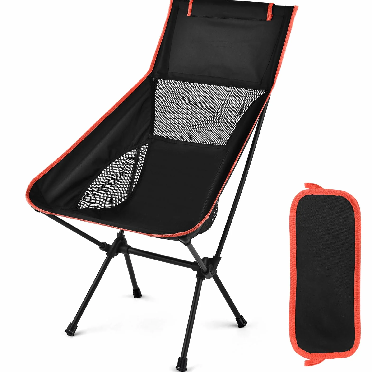 Sedia da Campeggio Pieghevole, Portatile Sedia Pieghevole Ultraleggera con Borsa da Trasporto, Max Portata 150 kg, Sedie Campeggio per Esterni, Giardino, Spiaggia, Pesca (Nero)