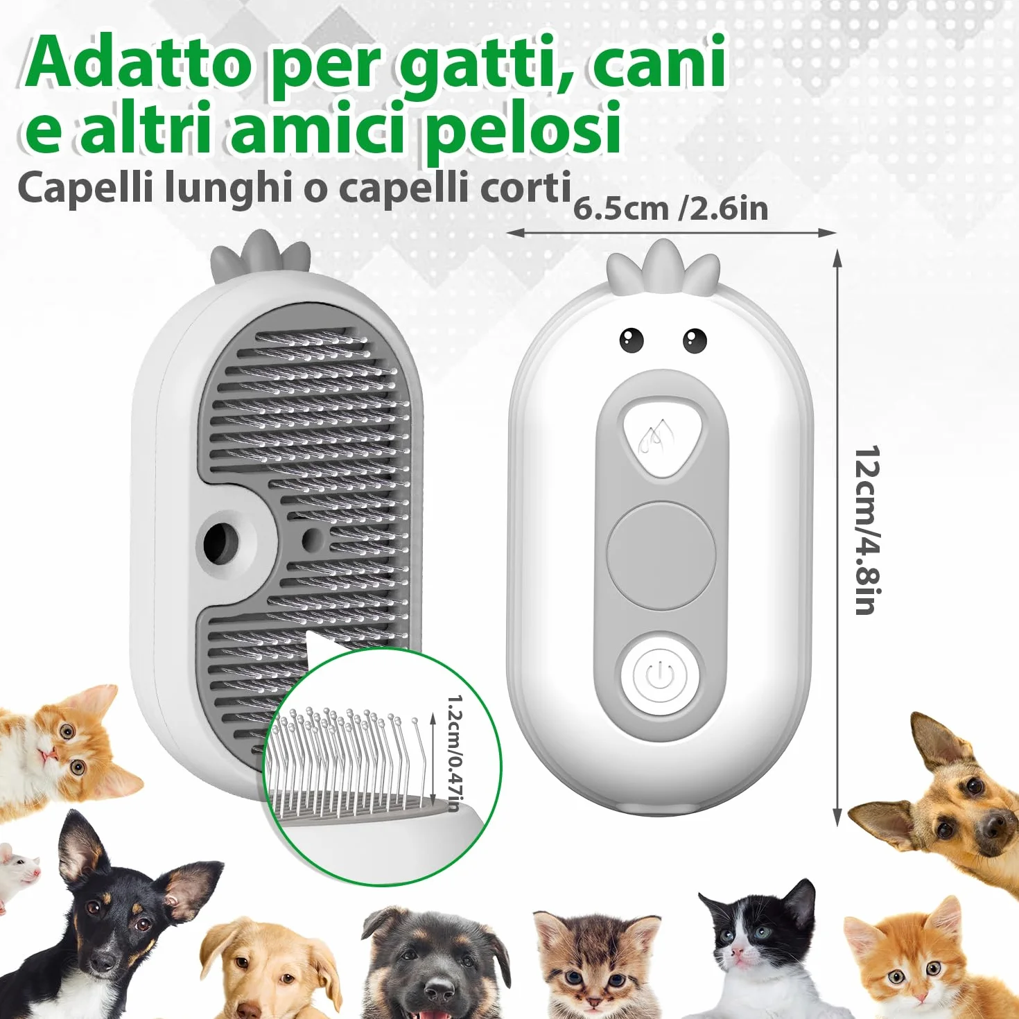 Spazzola a Vapore per Gatti Con Pulsante di Rilascio, Ricaricabile Spazzola Vapore per Peli Lunghi e Corti Gatti Cani Conigli, Autopulente per la Cura Della Muta Degli Animali Domestici